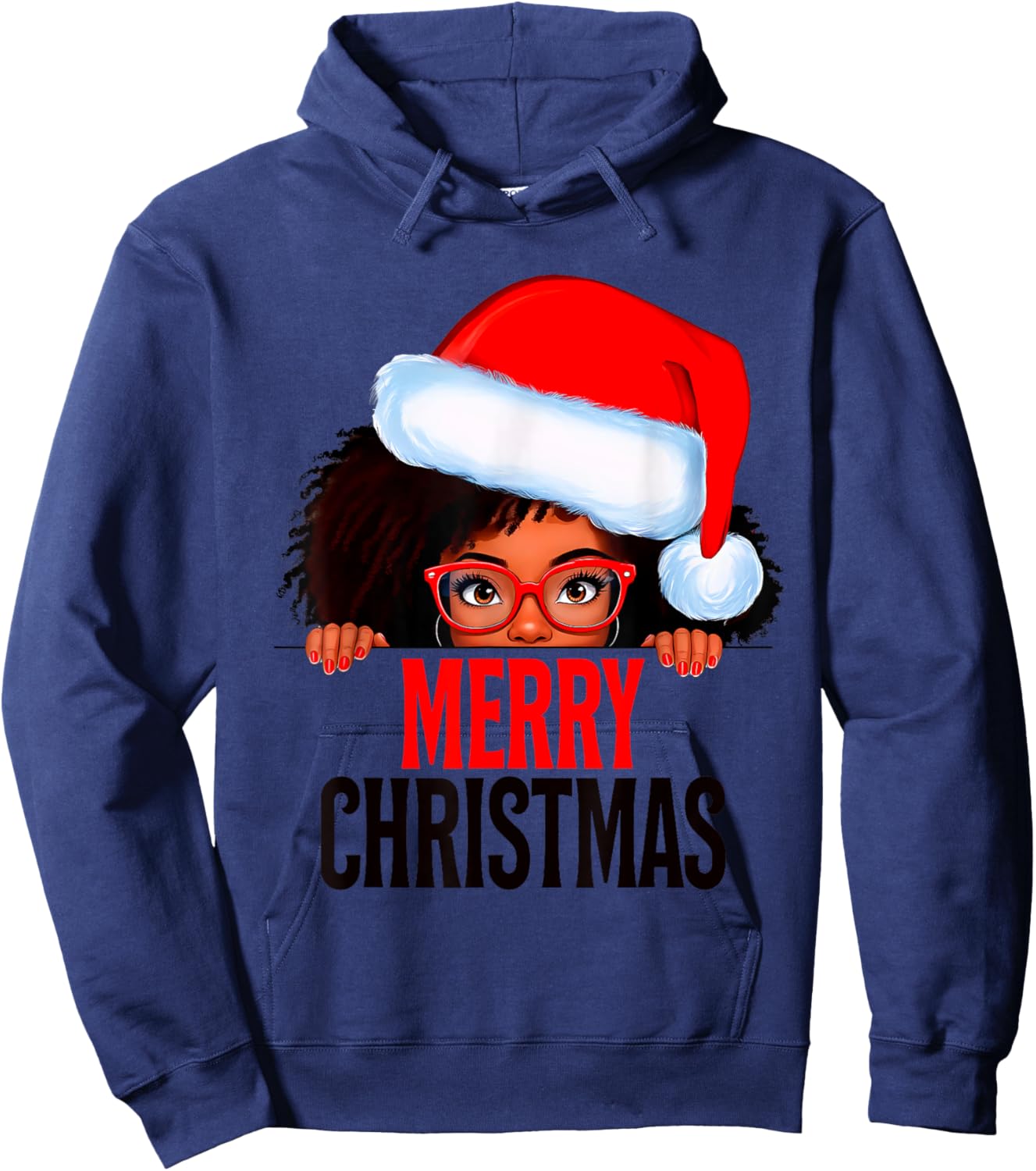 Mrs. Claus Santa Melanin Christmas Black Peeking Claus Hoodie - Hoodie | Navy