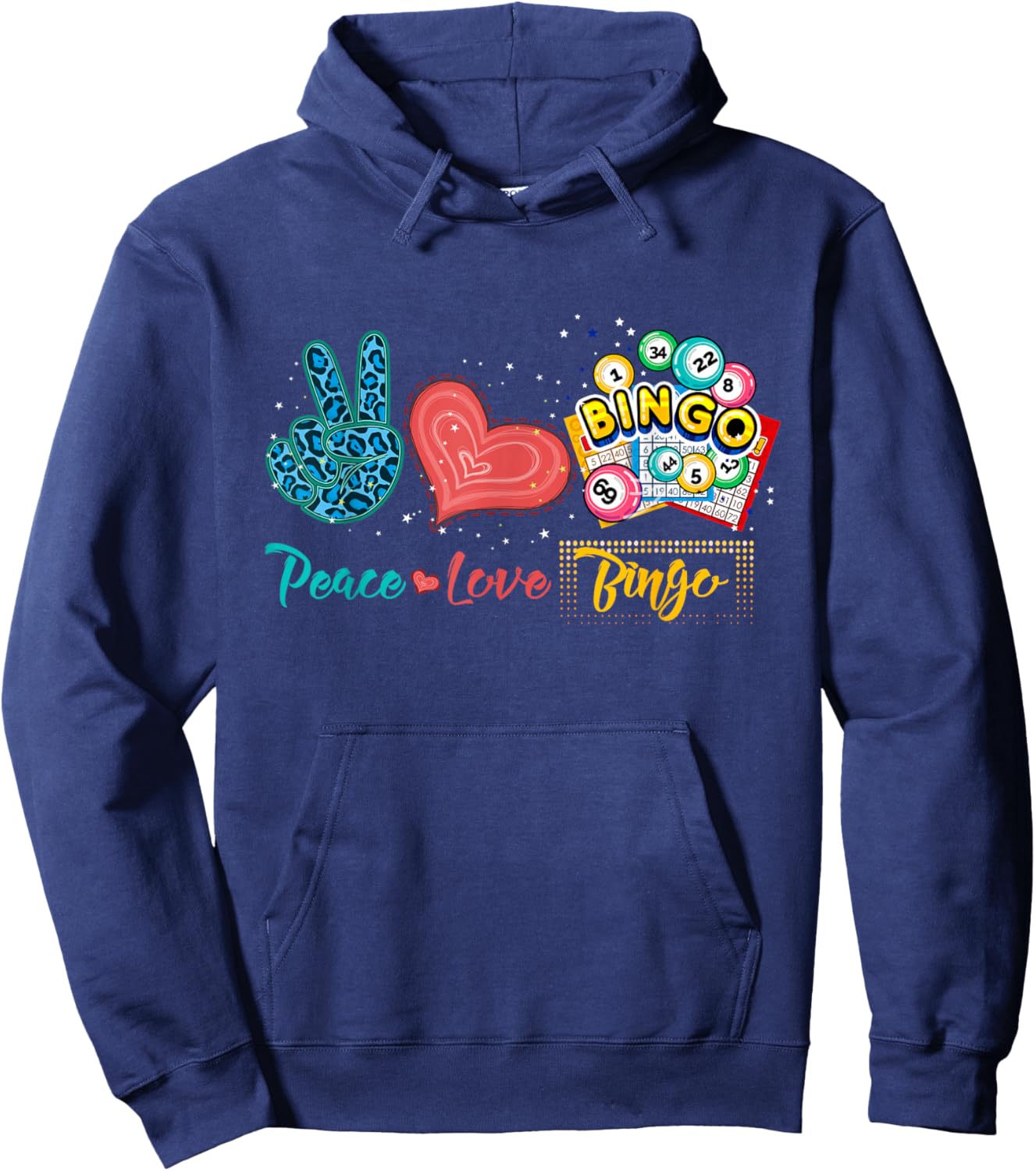 Peace Love Bingo Funny Bingo Lover Leopard Print Heart Hoodie - Hoodie | Navy