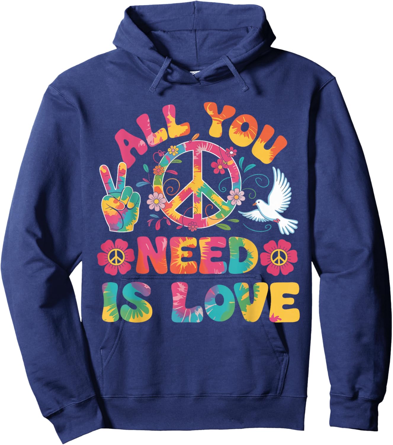 All You Need Is Love Costume Hippie 60s 70s Carnival Hoodie - Hoodie | Navy