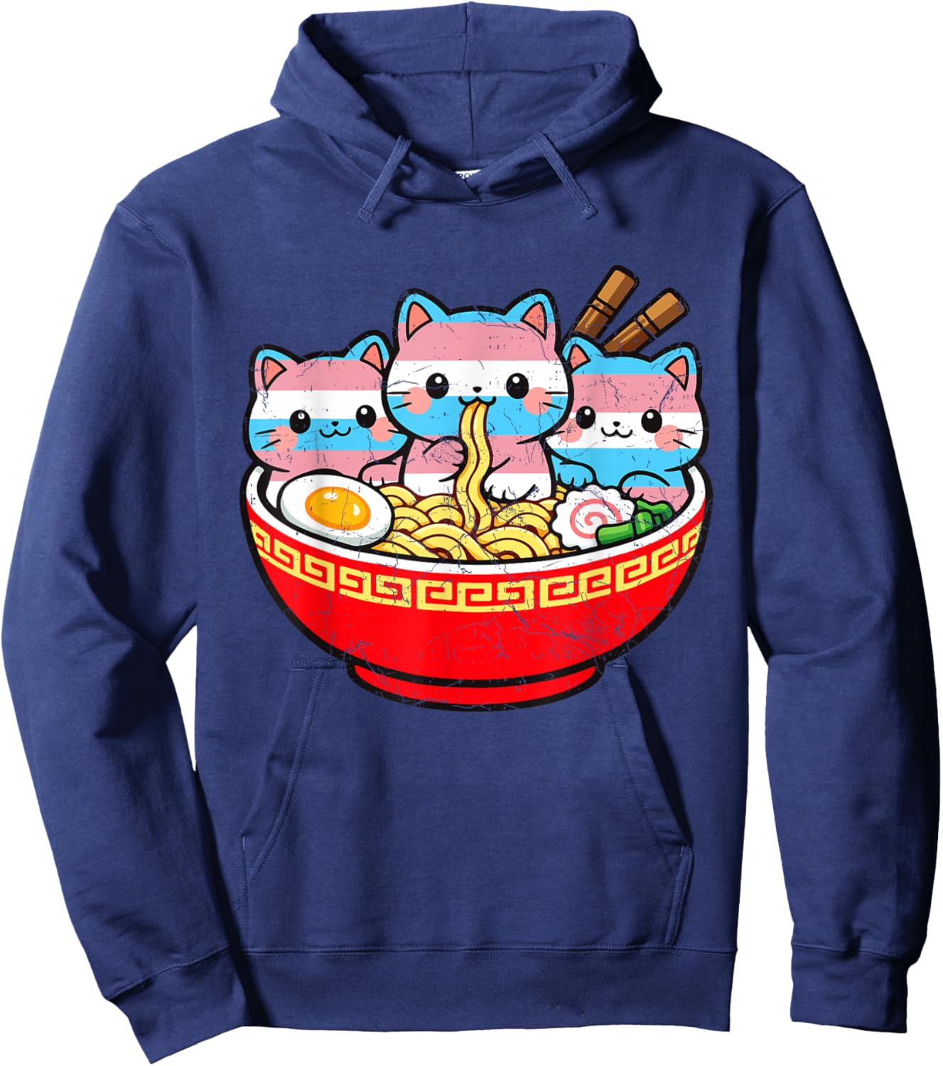 Ramen Cats Transgender Pride Trans Rights LGBTQ Flag Ally Hoodie - Hoodie | Navy