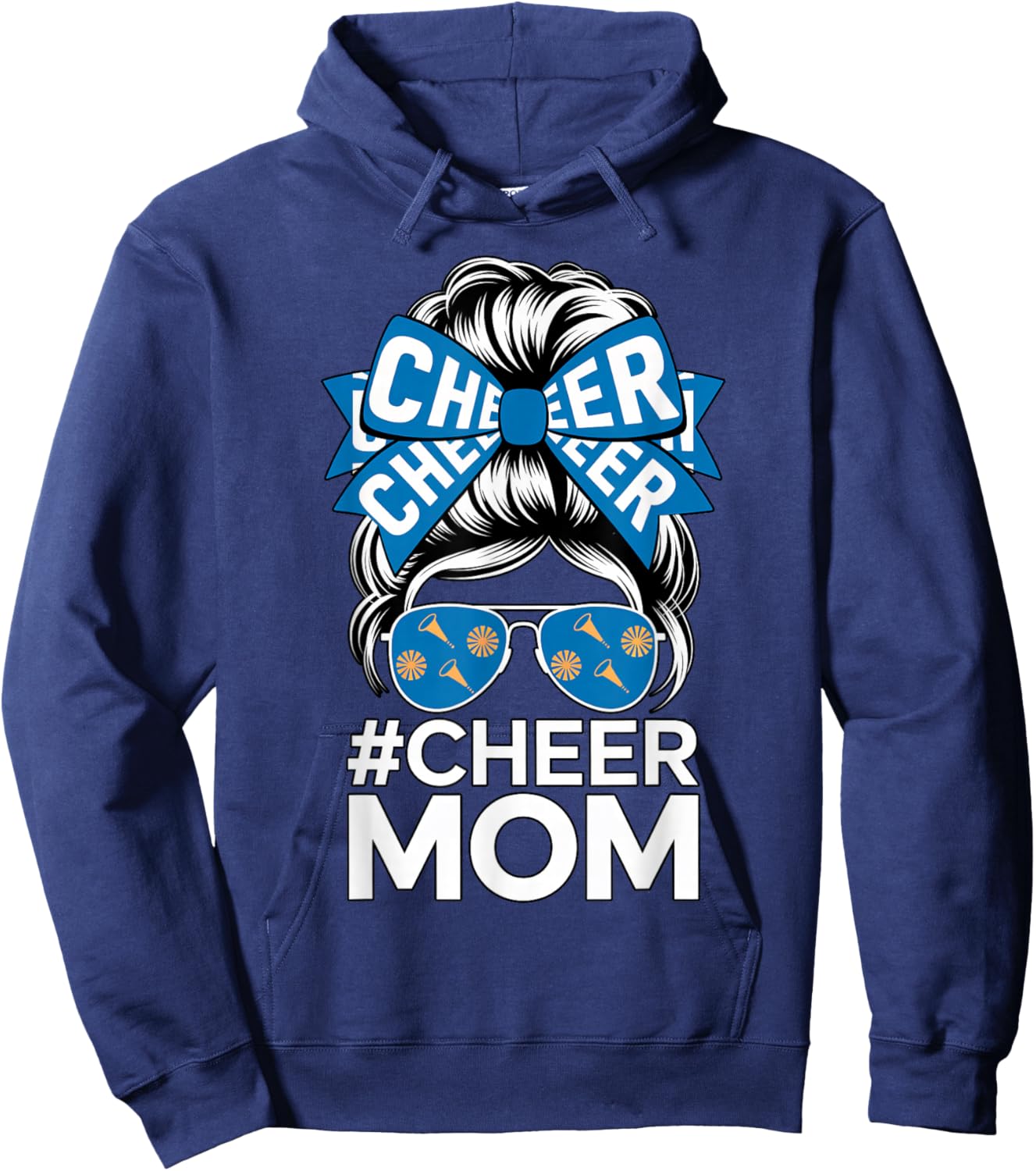 Cheer Mom Sports Fan Bow Sunglasses Cheerleading Support Hoodie - Hoodie | Navy
