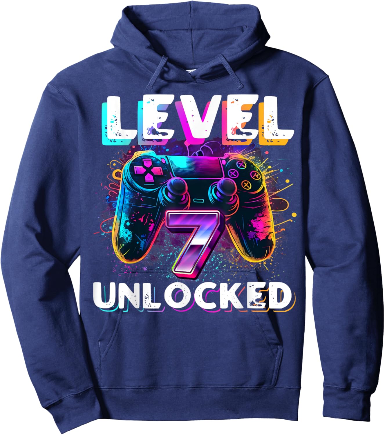 Level 7 Unlocked Shirt Funny Video Gamer 7th Birthday Gift Hoodie - Hoodie | Navy