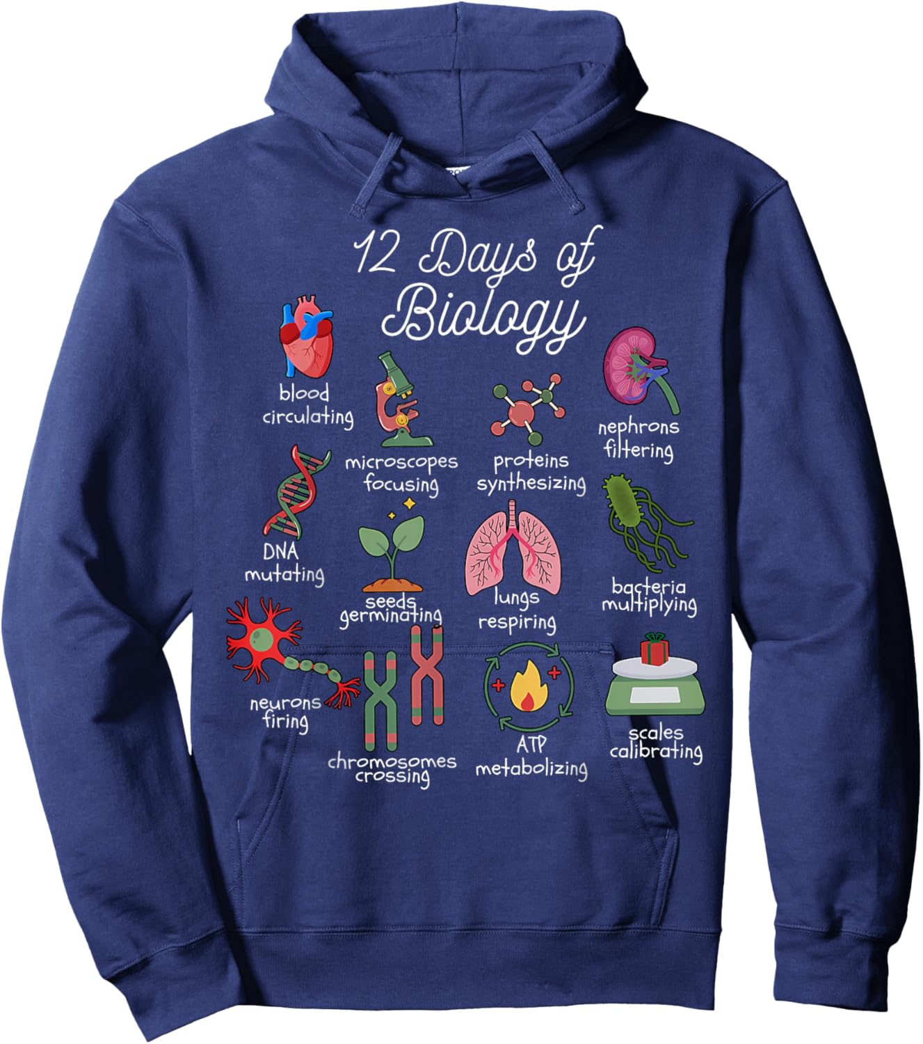 12 Days of Biology Christmas Biology Science Teacher STEMS Hoodie - Hoodie | Navy
