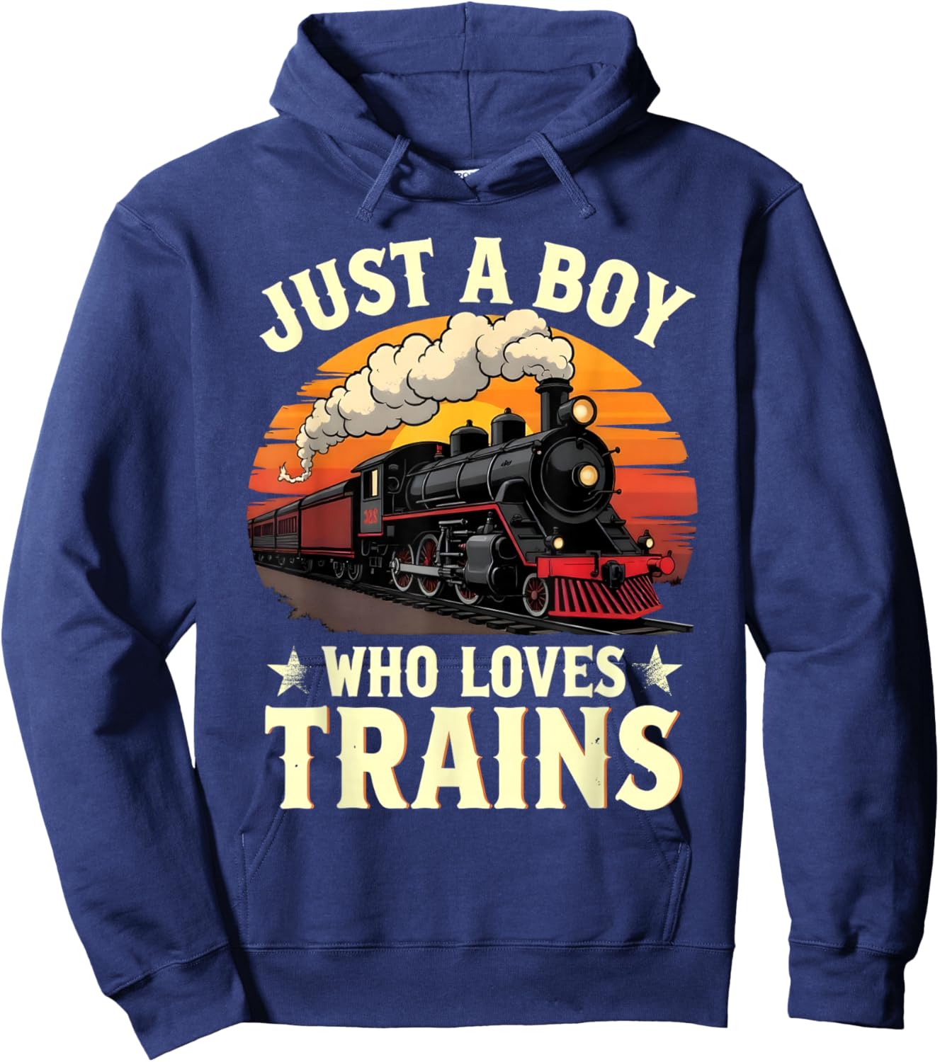 Just A Boy Who Loves Trains Vintage Train Lover Hoodie - Hoodie | Navy