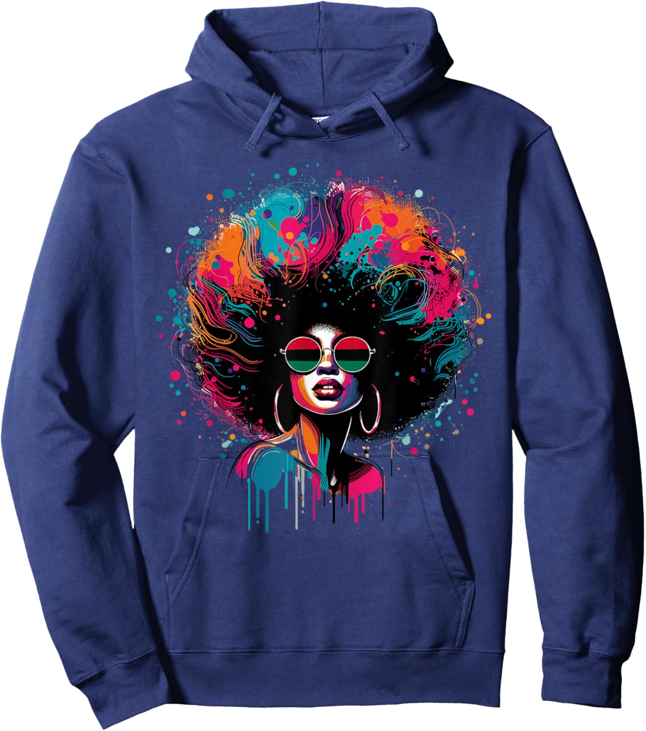 Colorful Art Black Queen Afro Melanin Dripping Juneteenth Hoodie - Hoodie | Navy