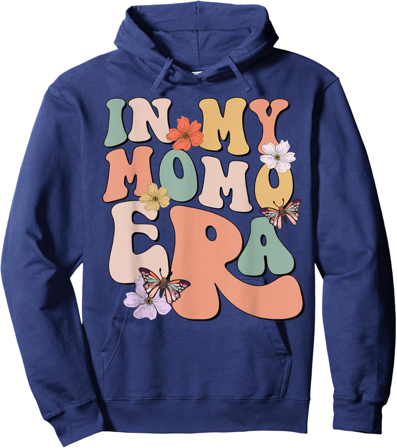 Retro Groovy In My Momo Era Butterfly Mother's Day Hoodie - Hoodie | Navy