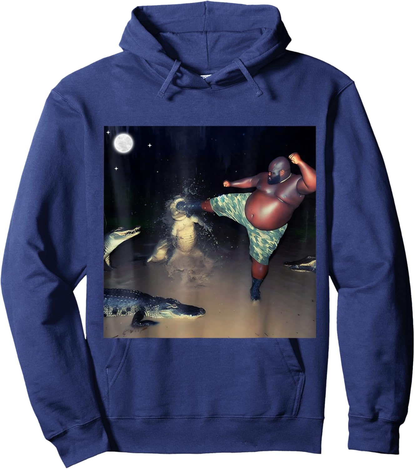 Man Kicking Alligator In Swamp Funny Oddly Meme Humor Hoodie - Hoodie | Navy