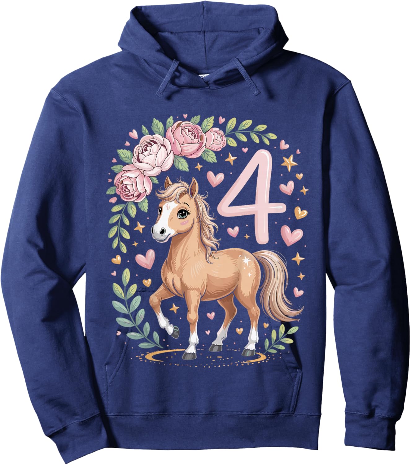 4th Birthday Horse Girl 4 Years Horse Decoration Riding Pony Hoodie - Hoodie | Navy