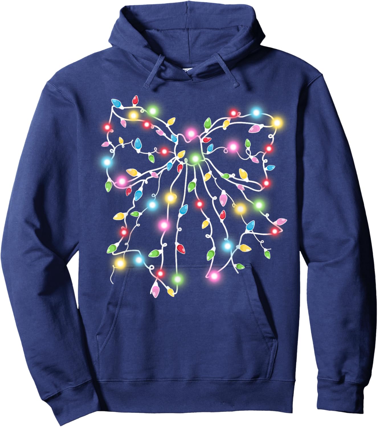 Colorful Christmas Lights Coquette Bow Holiday Women Girls Hoodie - Hoodie | Navy