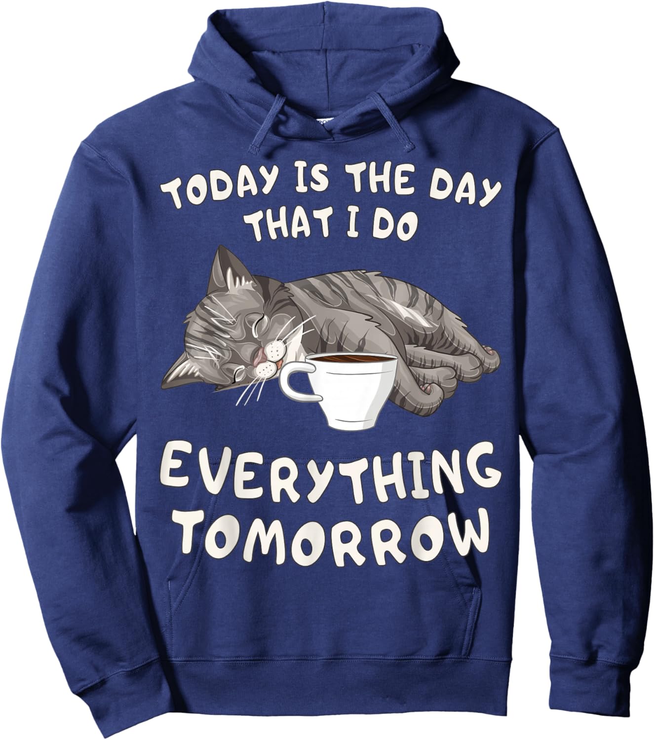 Funny Lazy Cat Sleeping at Work Coffee Humor Hoodie - Hoodie | Navy