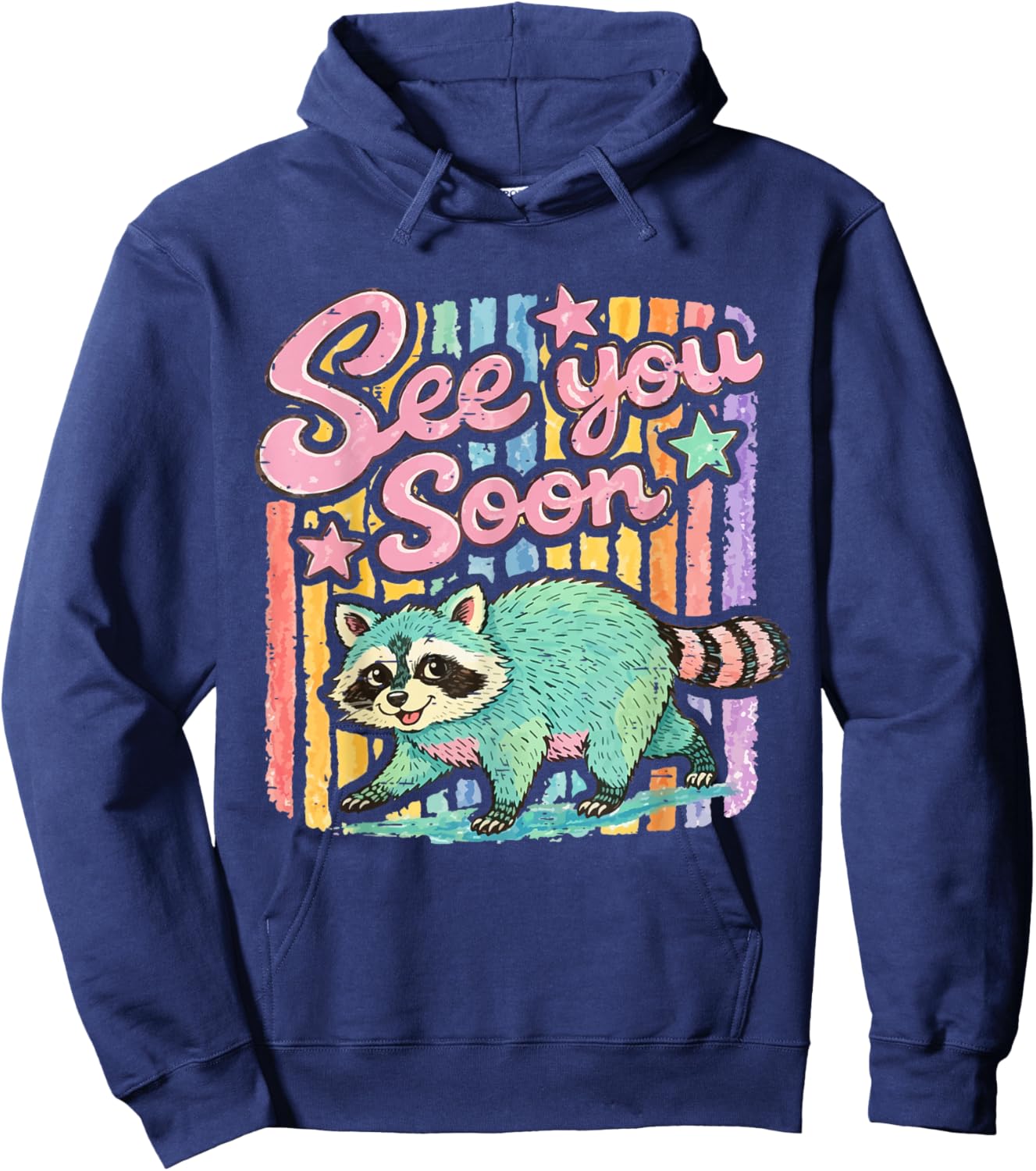 See You Soon Raccoon Feral Trash Panda Summer Coastal Girly Hoodie - Hoodie | Navy