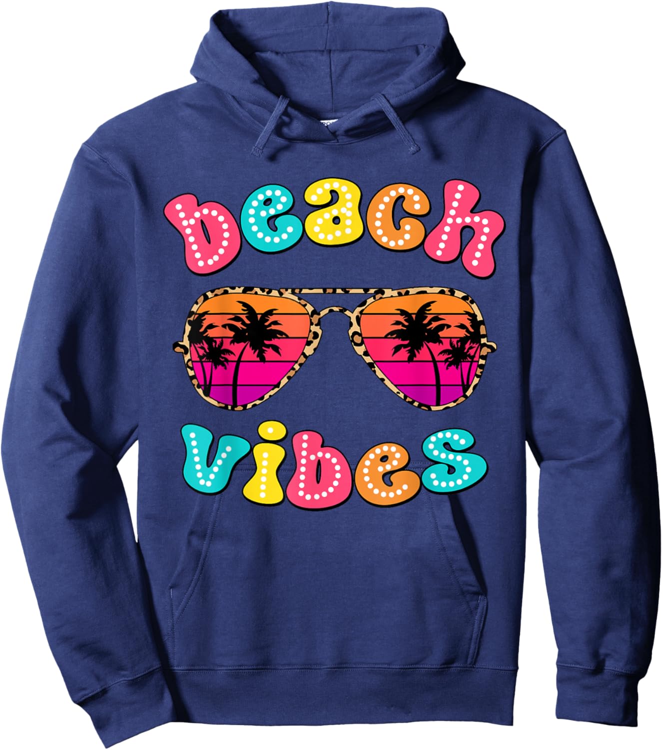 Beach Vibes Summer Sunglasses Retro Cute Girl Women Kid Hoodie - Hoodie | Navy