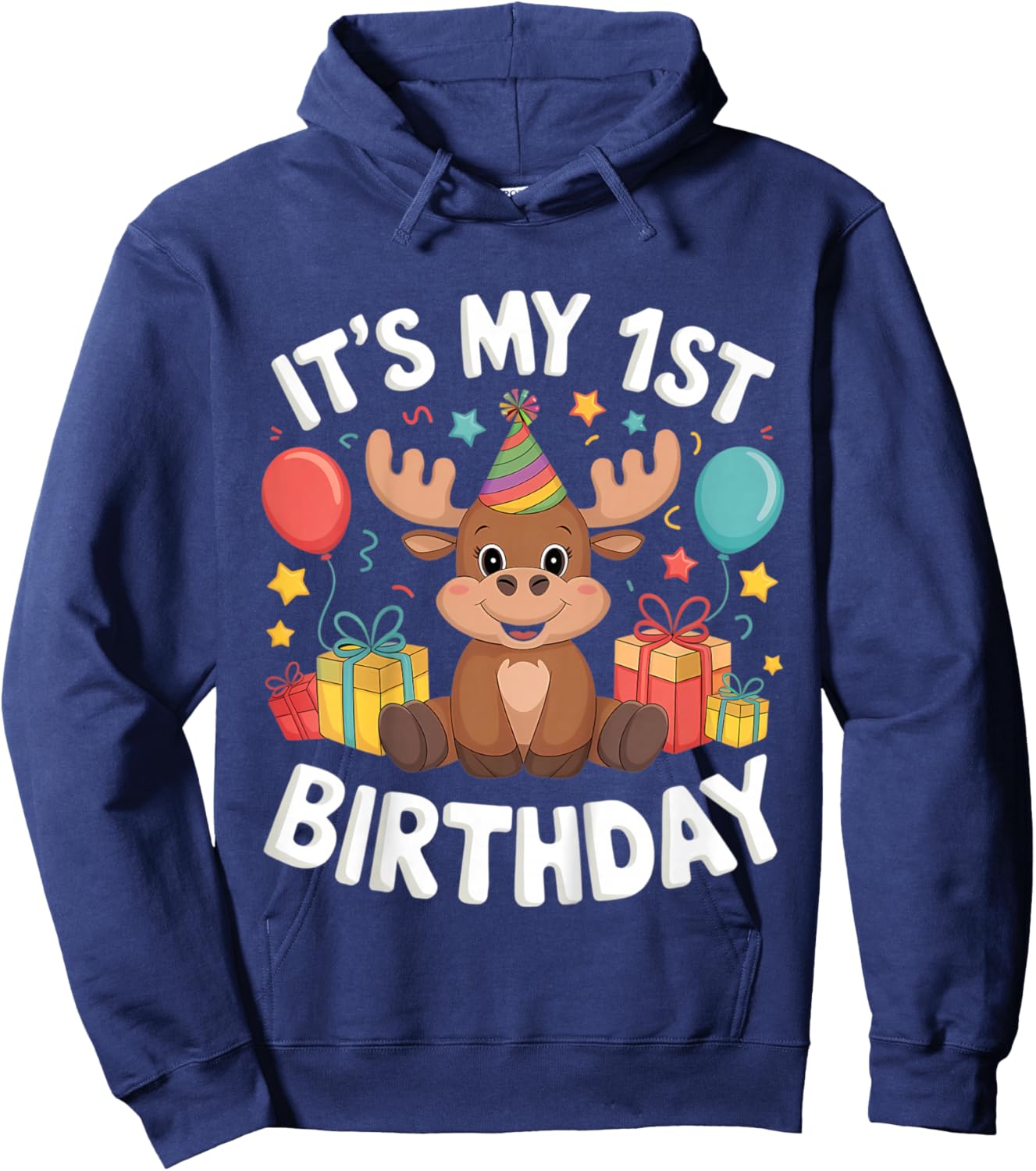 Kids 1st Birthday Moose Party Design Hoodie - Hoodie | Navy