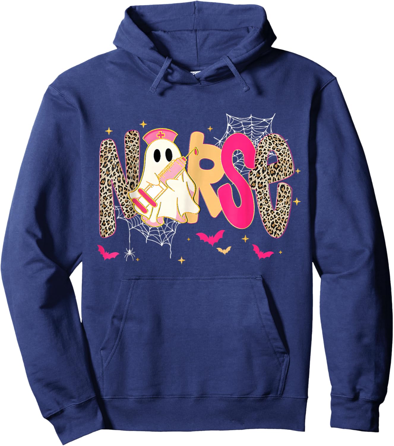 Leopard Spooky Nurse Halloween Fall Ghost Boo Funny Nursing Hoodie - Hoodie | Navy