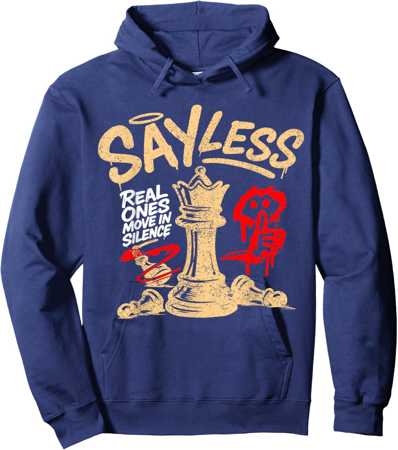 Say Less Real Ones Move in Silence Graphic Hoodie - Hoodie | Navy