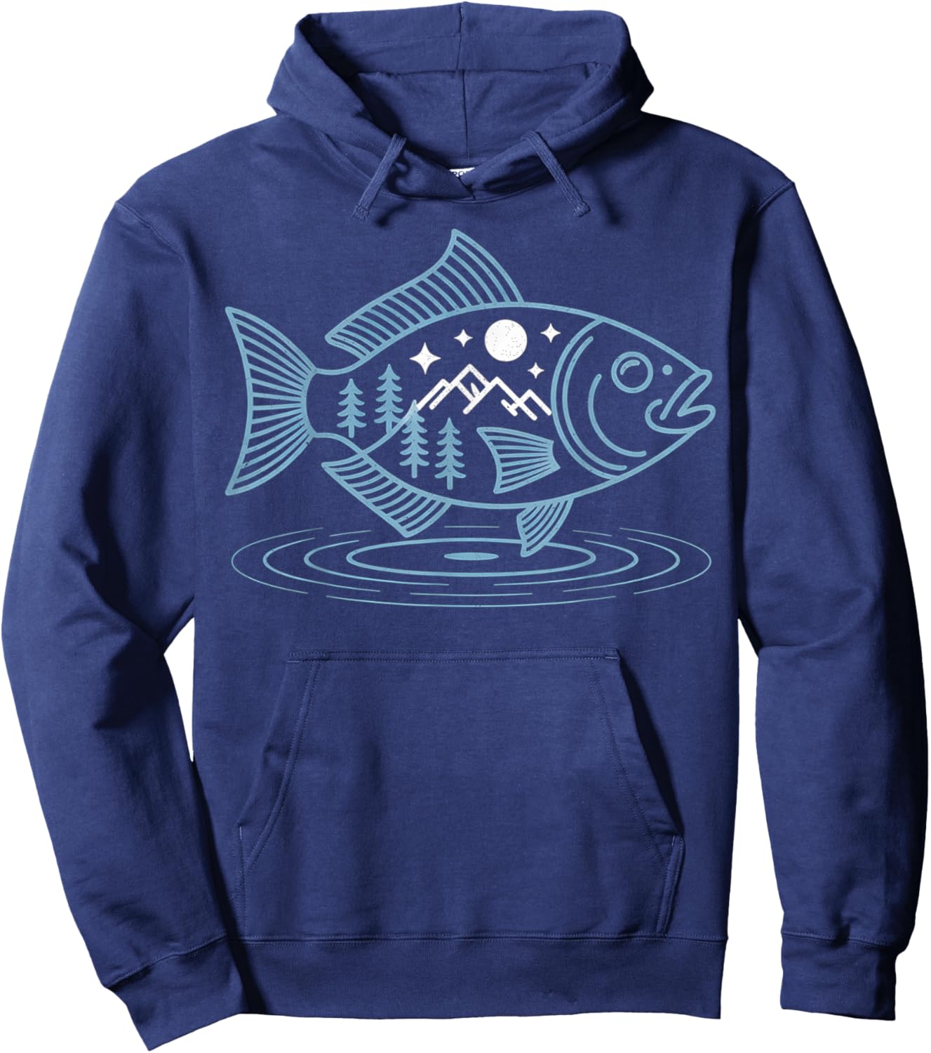 Fish Shaped from Mountains Nature Scene Fishing Fisherman Hoodie - Hoodie | Navy