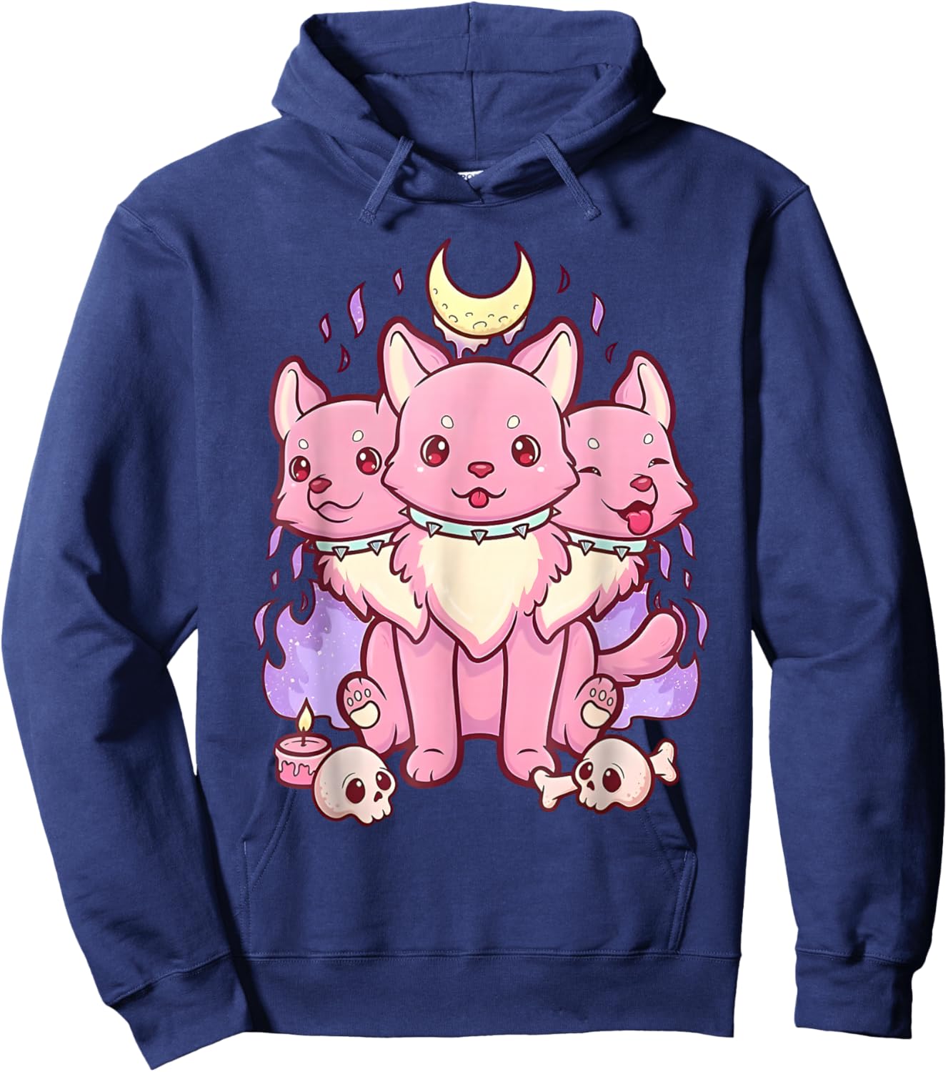 3 Headed Dog Kawaii Pastel Goth Cute Creepy Occult Cerberus Hoodie - Hoodie | Navy