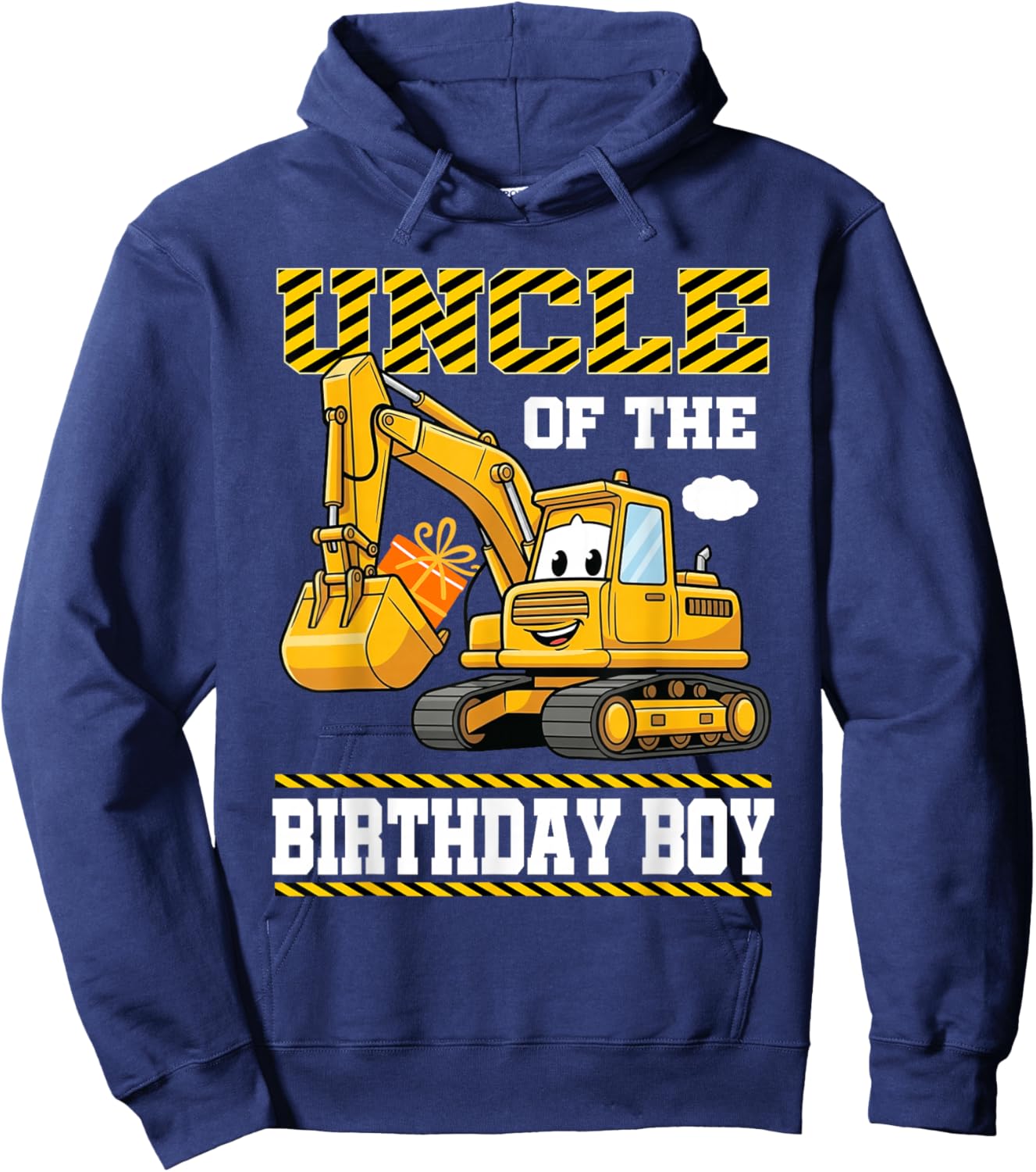Uncle of The Birthday Boy Construction Excavator Family Hoodie - Hoodie | Navy