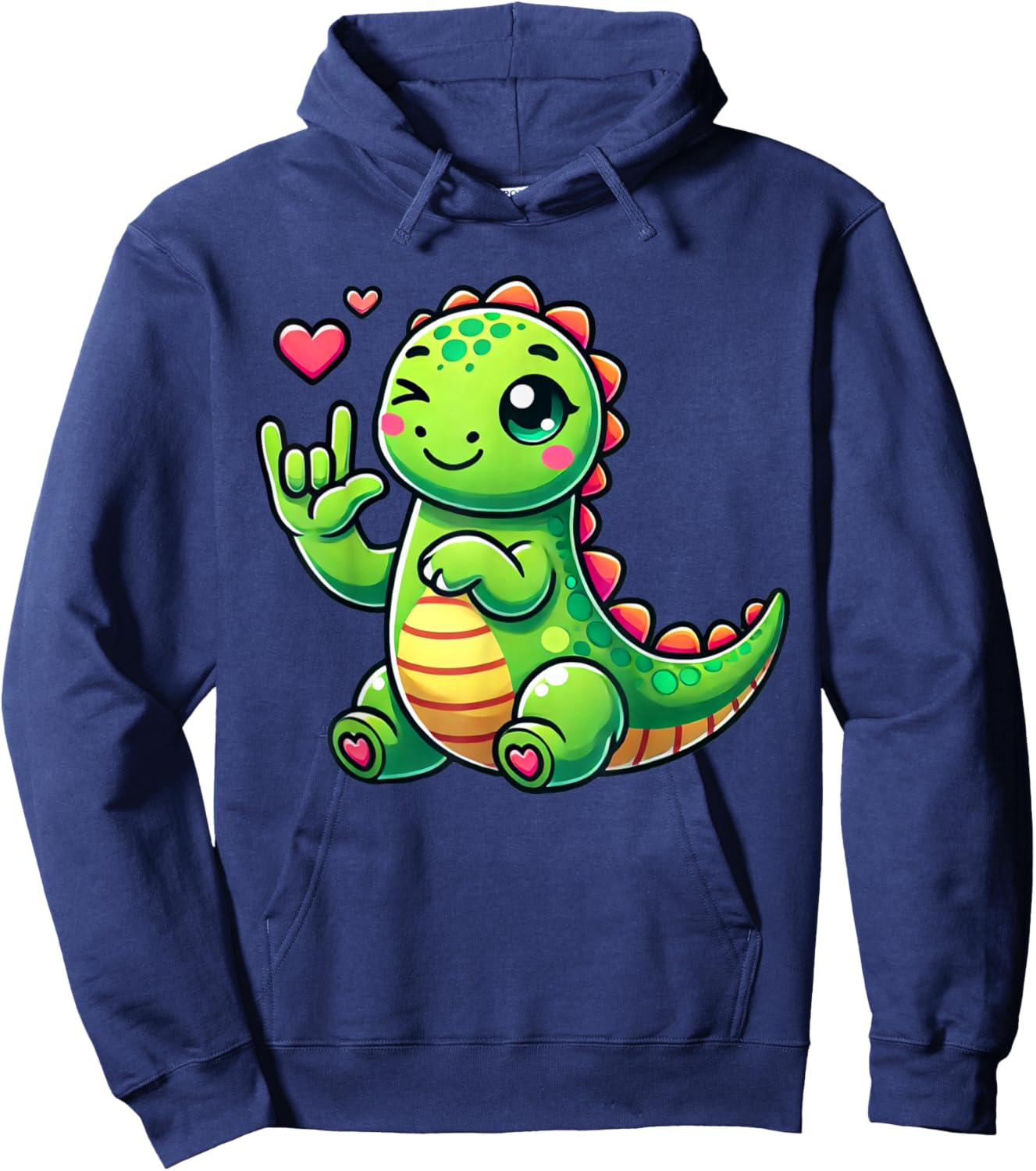 Cute Dinosaur Love You Hand Sign Language ASL Hoodie - Hoodie | Navy