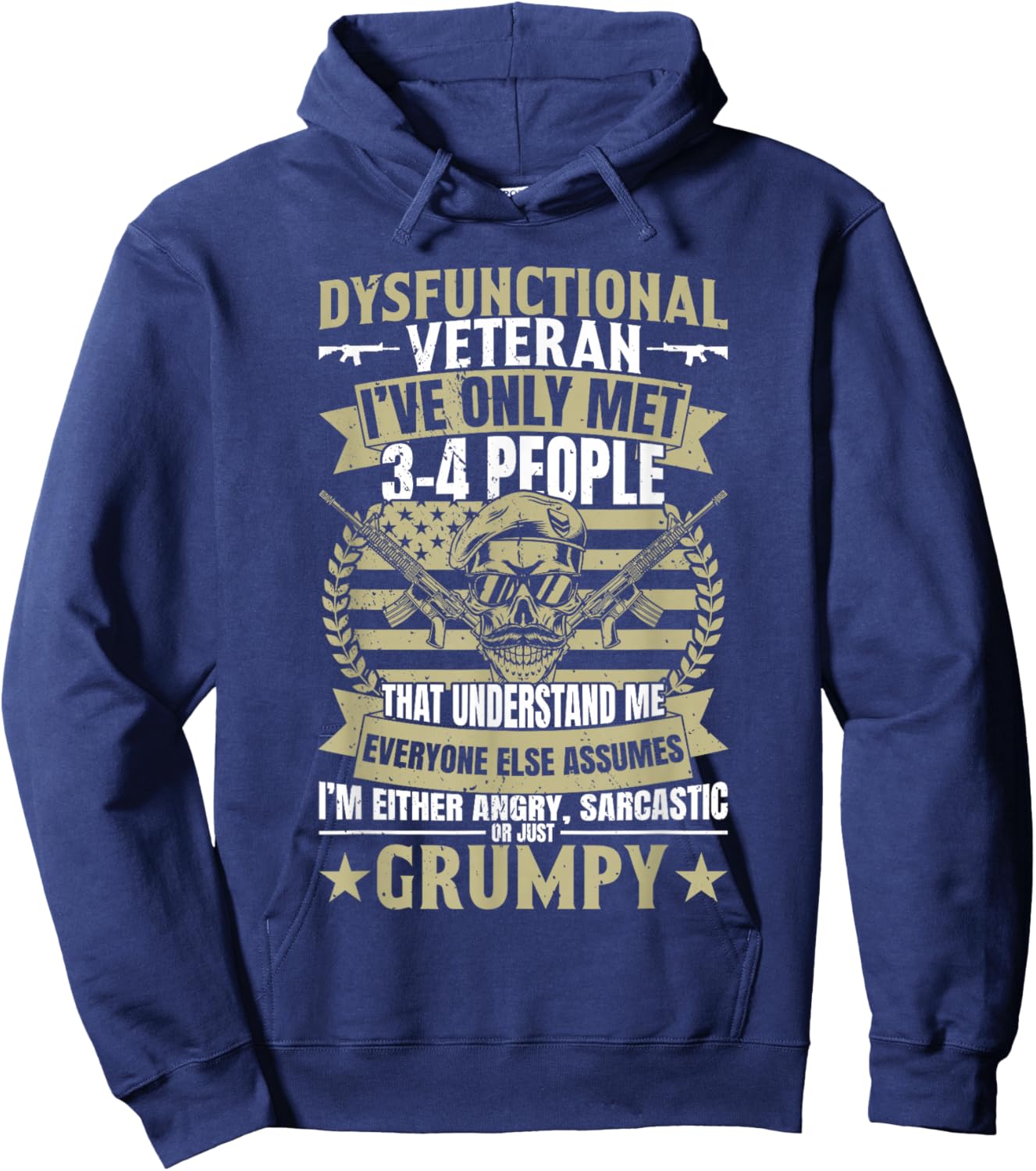 Retired Military Veteran Disgruntled Veteran - -Adults, Black, Small, Short Sleeve Hoodie - Hoodie | Navy