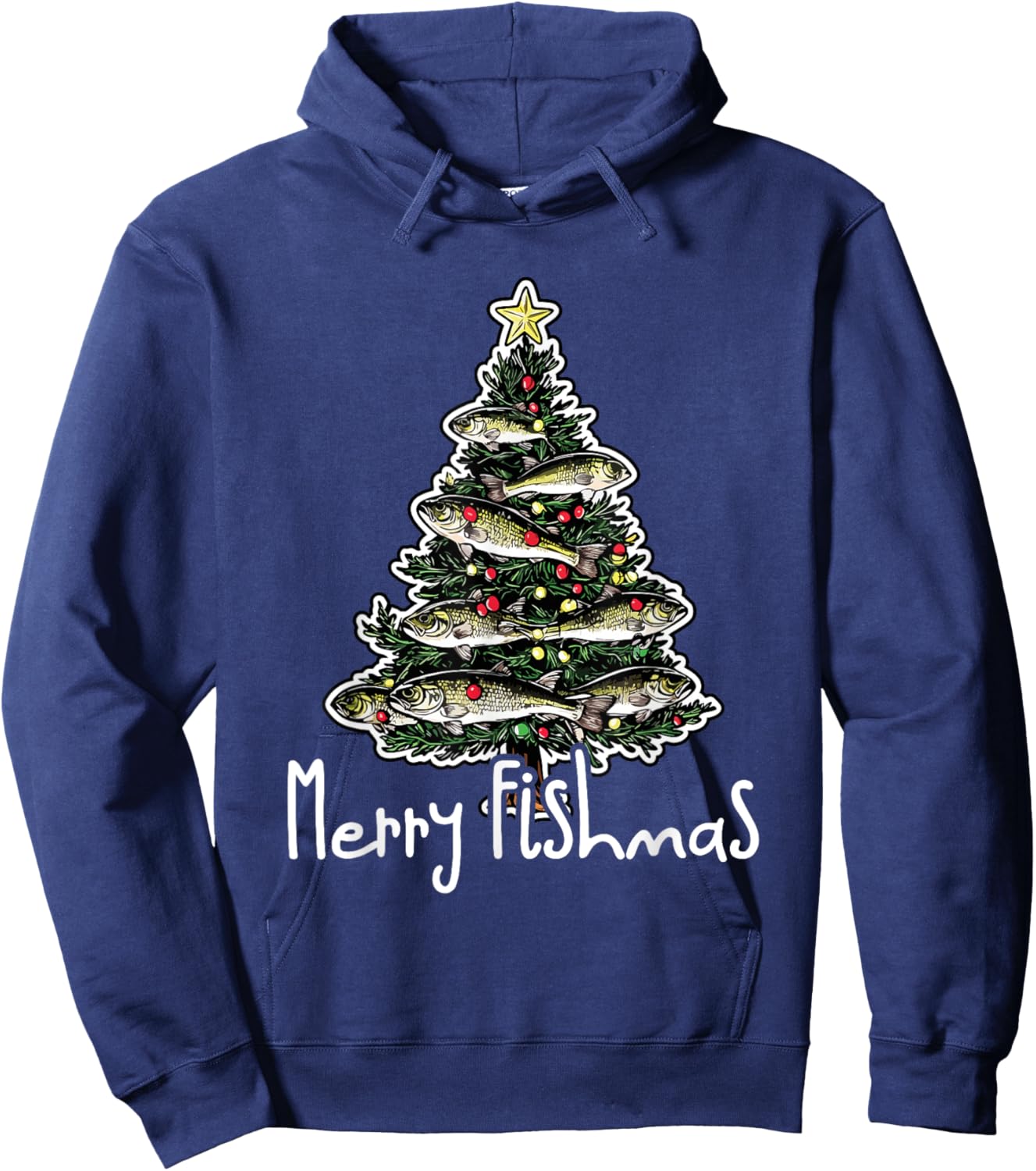 Funny Fishing Lover Christmas Sport - Merry Fishmas Hoodie - Hoodie | Navy
