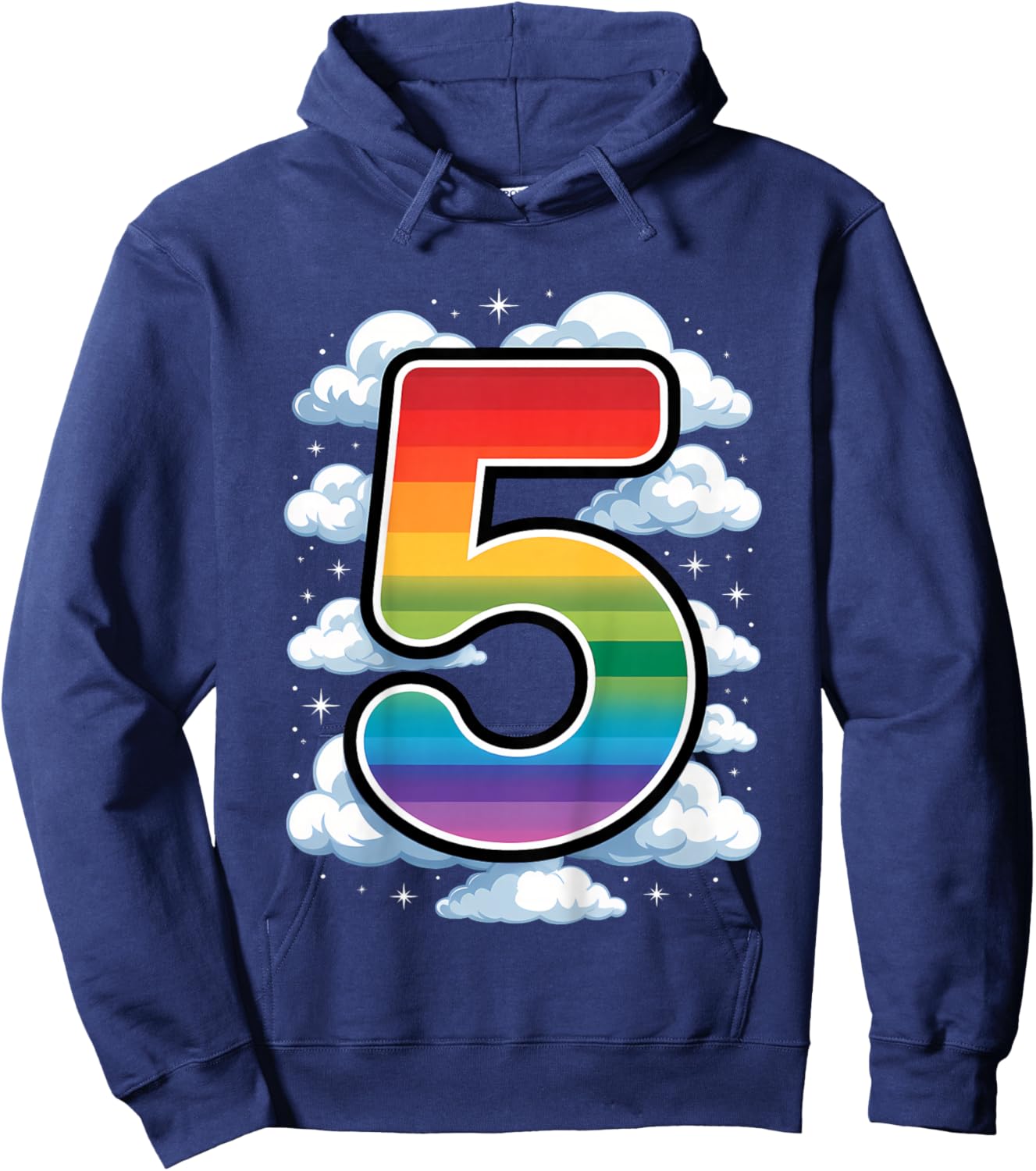 5th Birthday Rainbow and Clouds 5 Years Old Girls Boys Kids Hoodie - Hoodie | Navy
