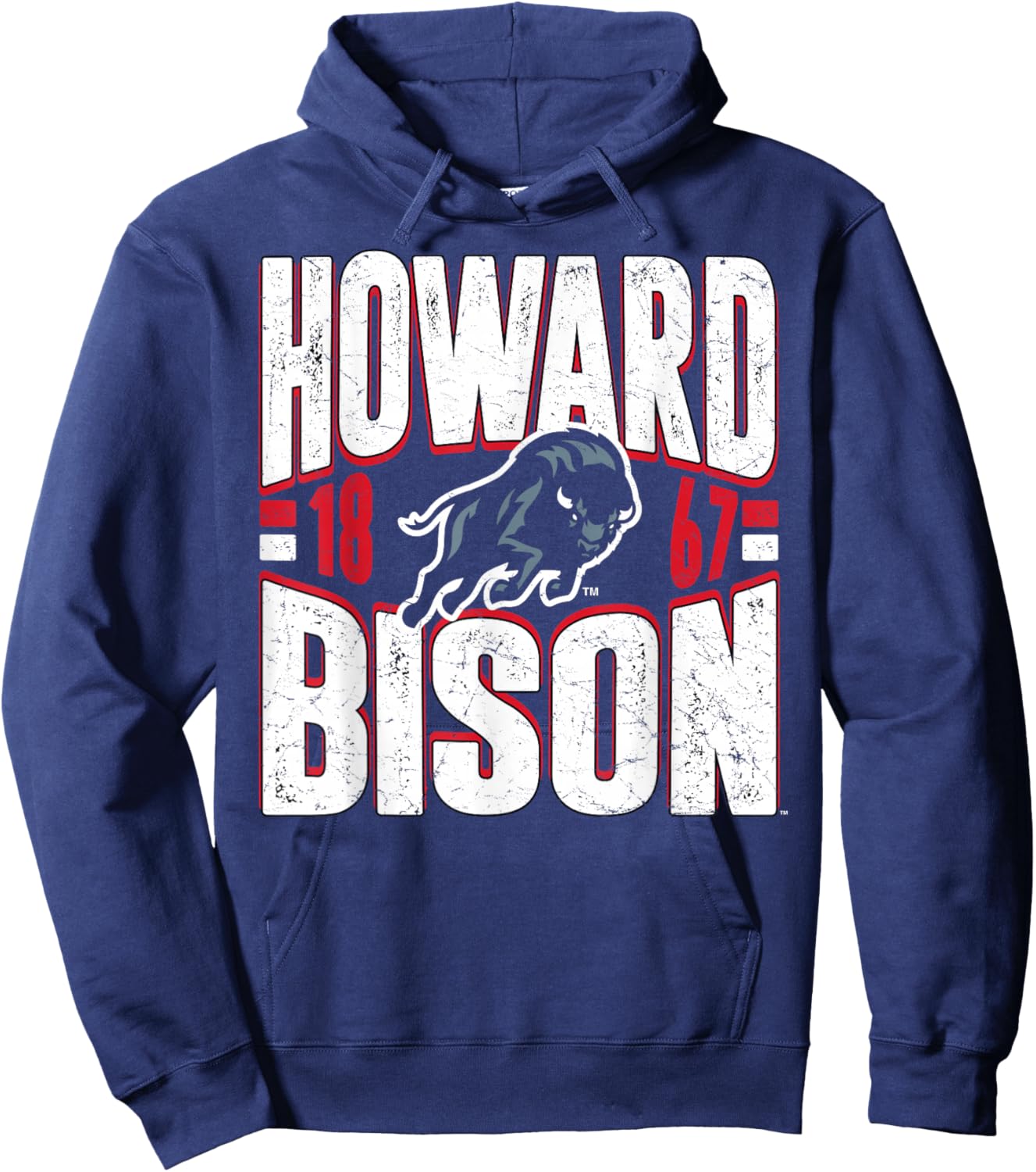 Howard Bison Vintage 90's Retro Navy Officially Licensed Hoodie - Hoodie | Navy