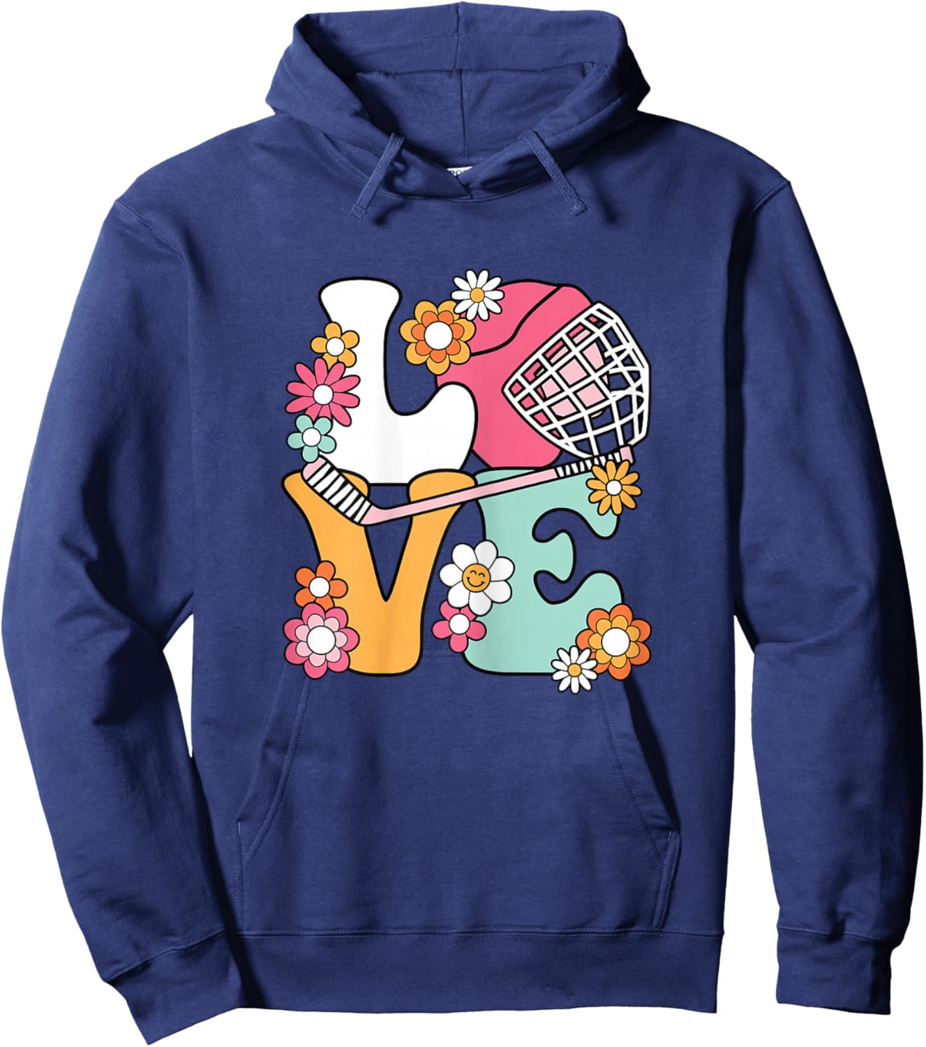Groovy Hockey Love Ice Hockey Lover Women Girls Cute Hockey Hoodie - Hoodie | Navy