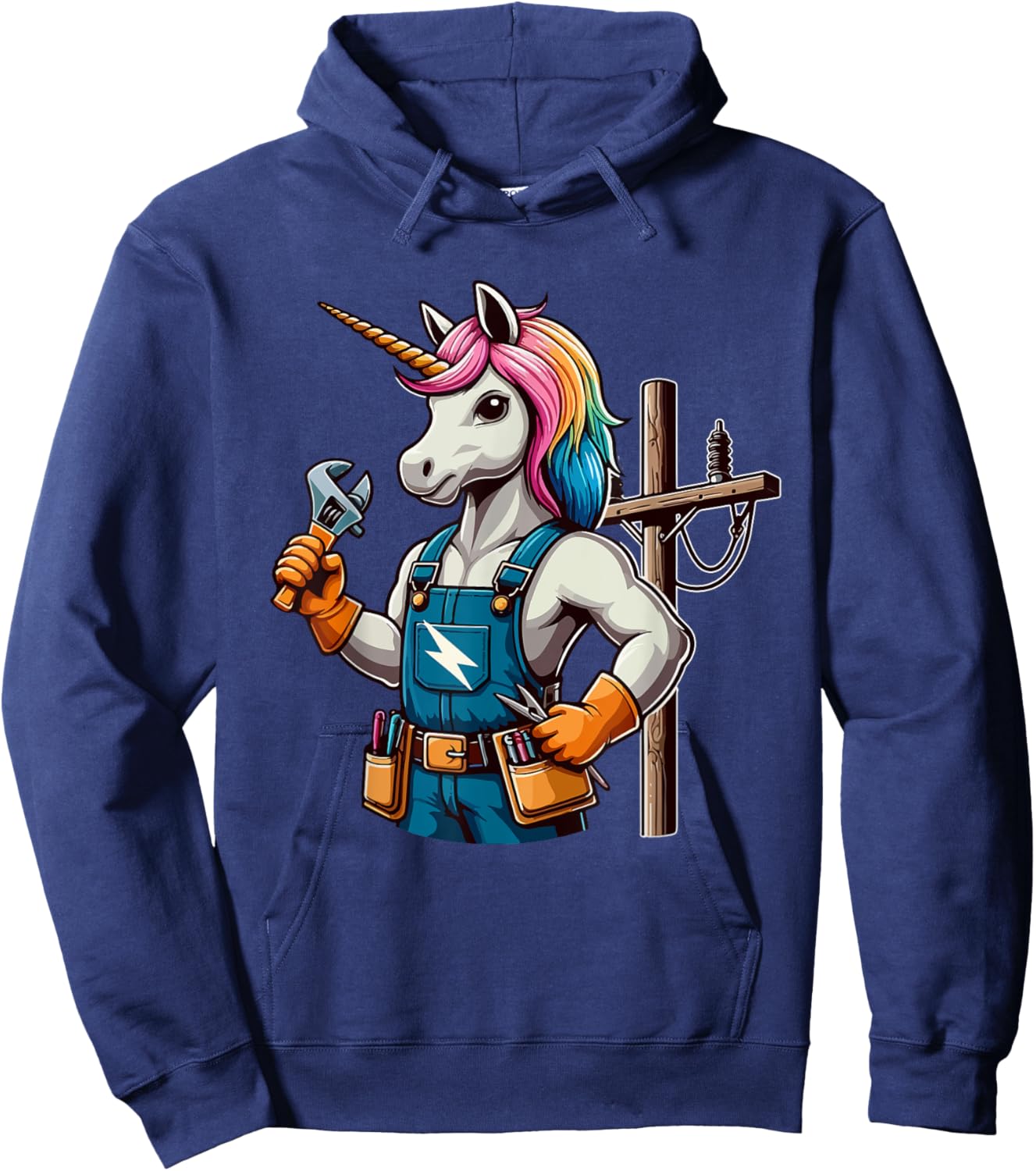 Electrician Job Matching Team Costume Colorful Unicorn Lover Hoodie - Hoodie | Navy