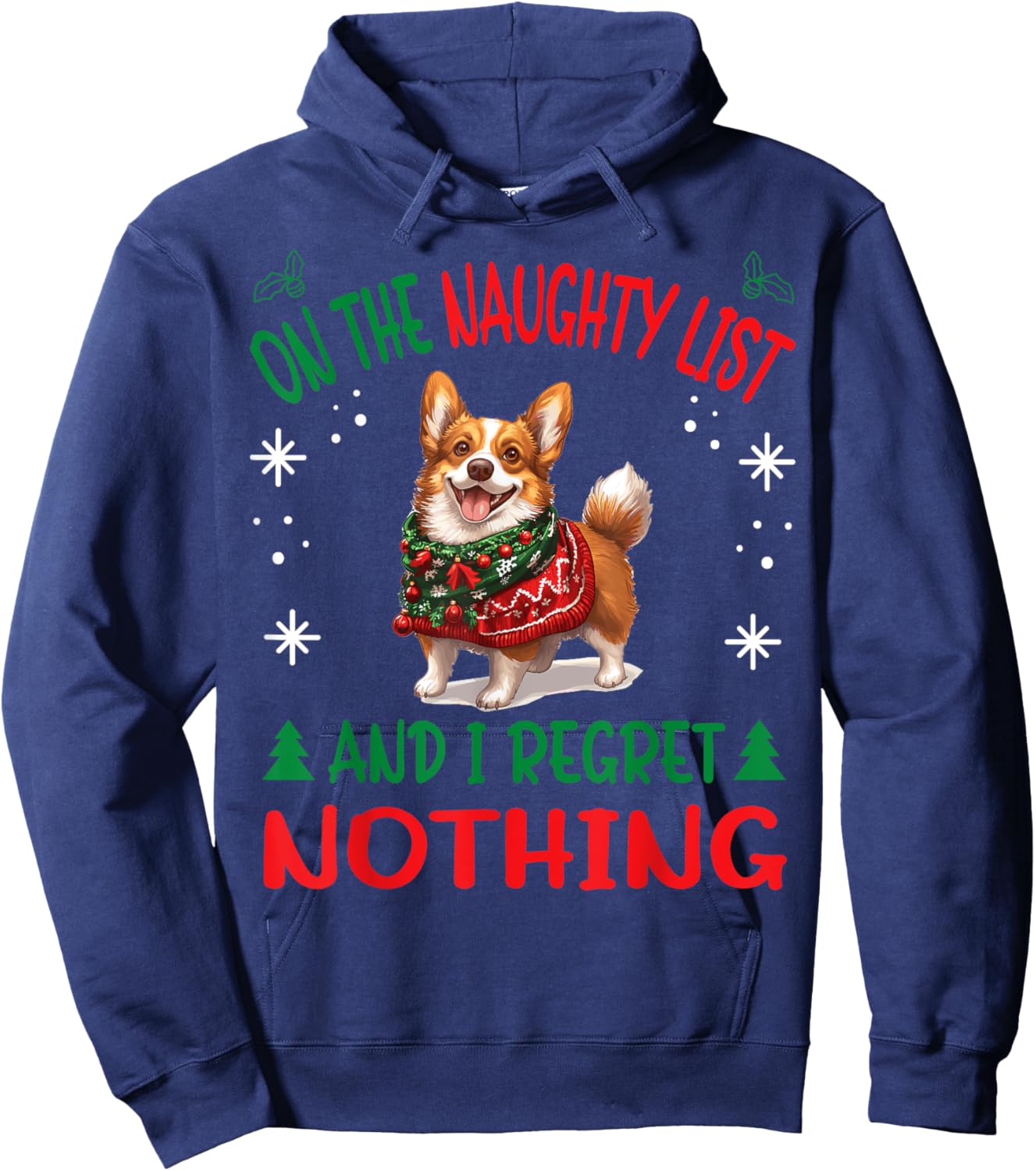 Cute Cardigan Welsh Corgi Dog Christmas On The Naughty List Hoodie - Hoodie | Navy