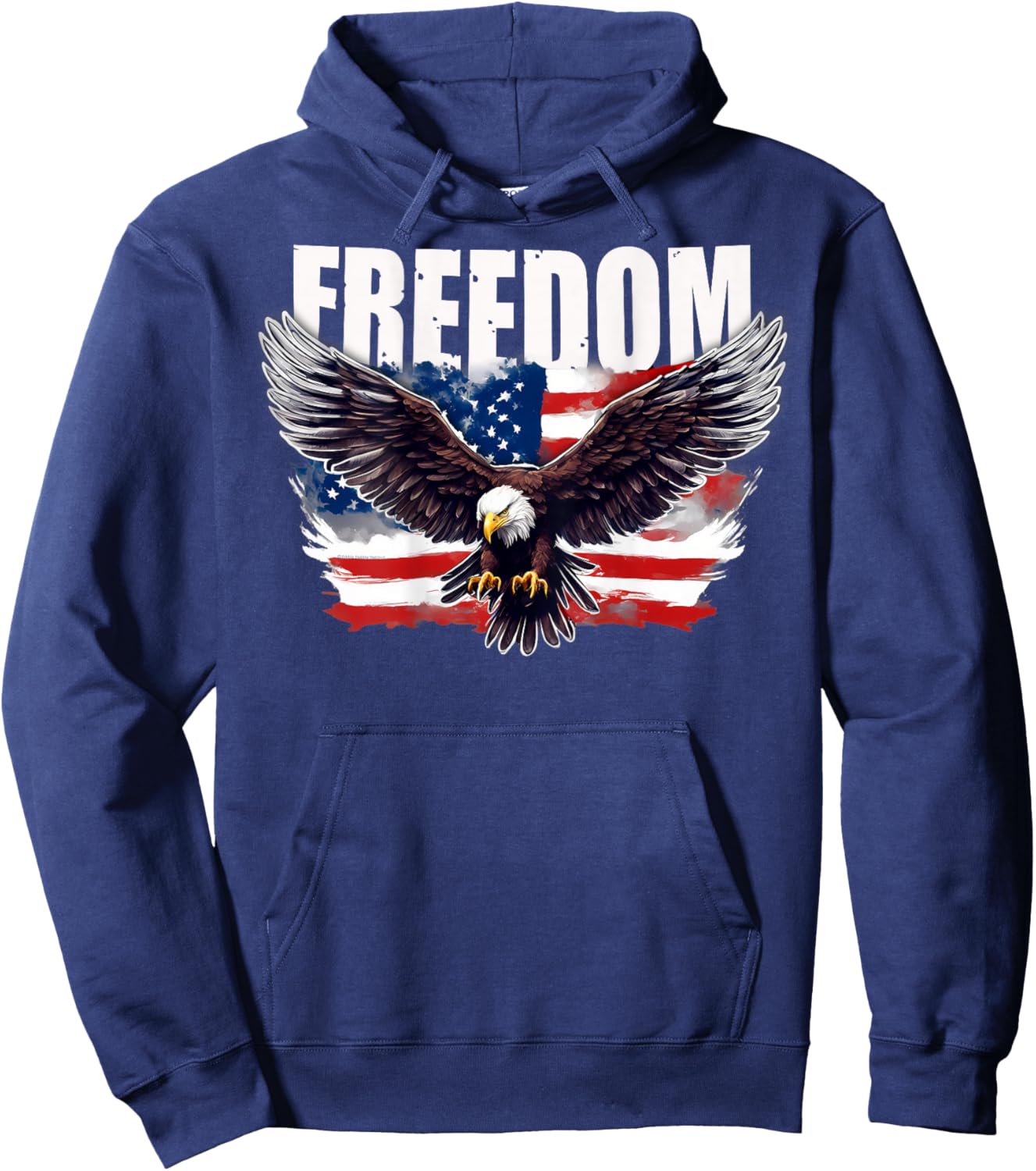On Back Patriotic American Flag Eagle Freedom 4th of July Hoodie - Hoodie | Navy