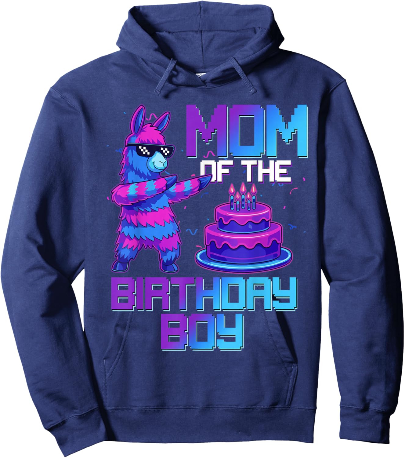 Mom of Birthday Boy Llama Pinata Party Family Matching Hoodie - Hoodie | Navy