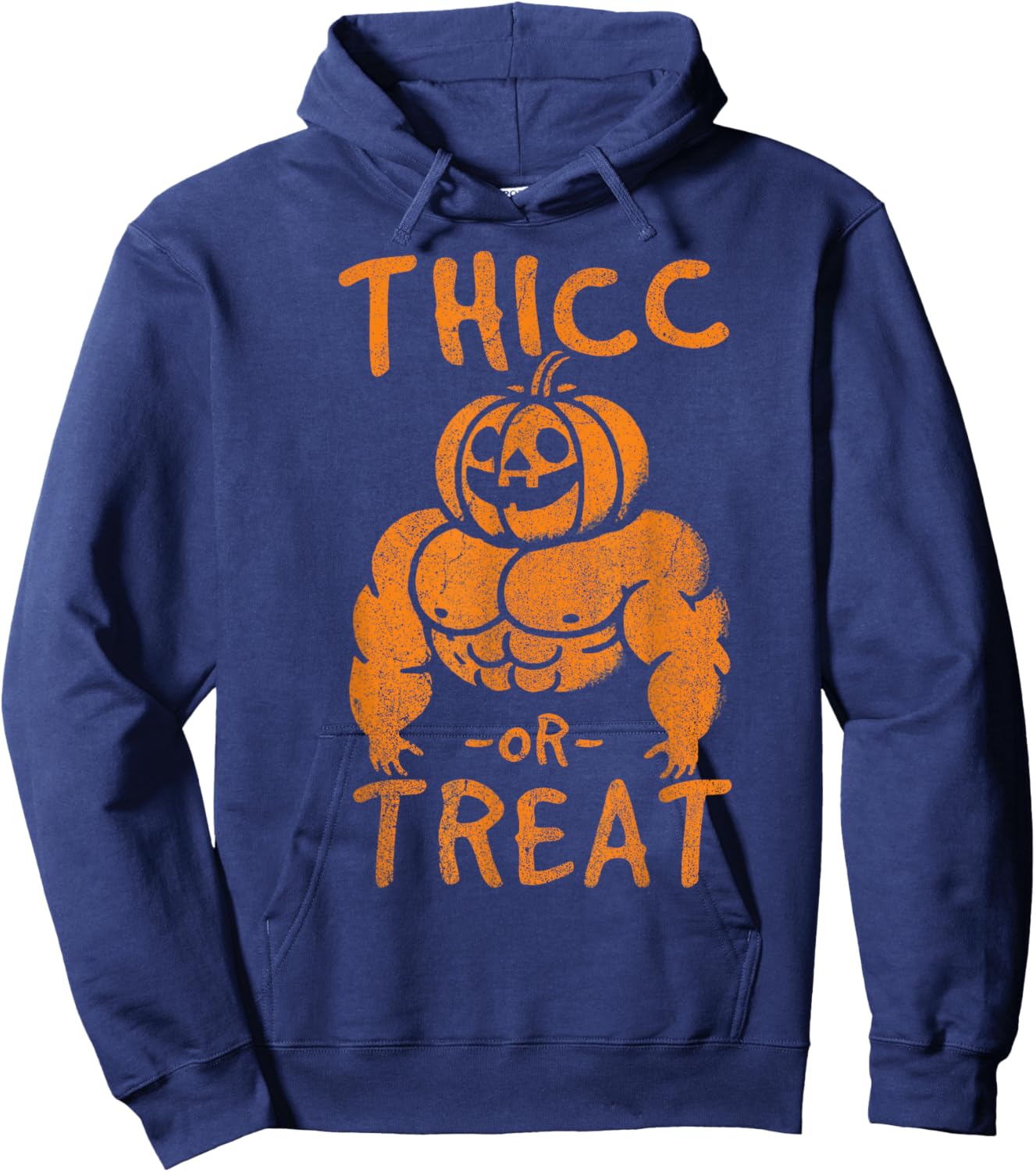 Thicc or Treat Pumpkin Bodybuilder Gym Lover Halloween Hoodie - Hoodie | Navy