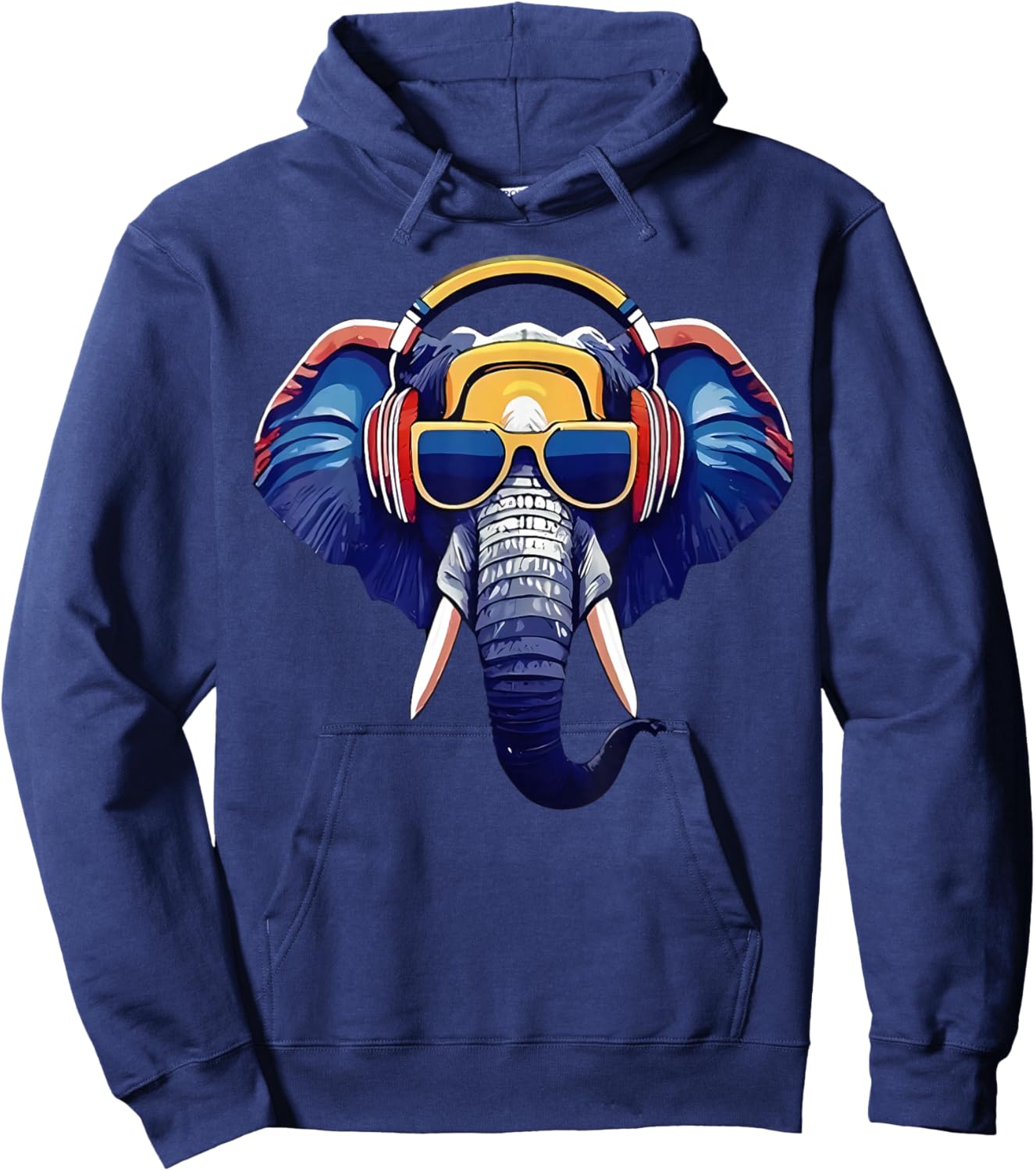 Cool Elephant Wearing Headphones And Sunglass Animal Lover Hoodie - Hoodie | Navy