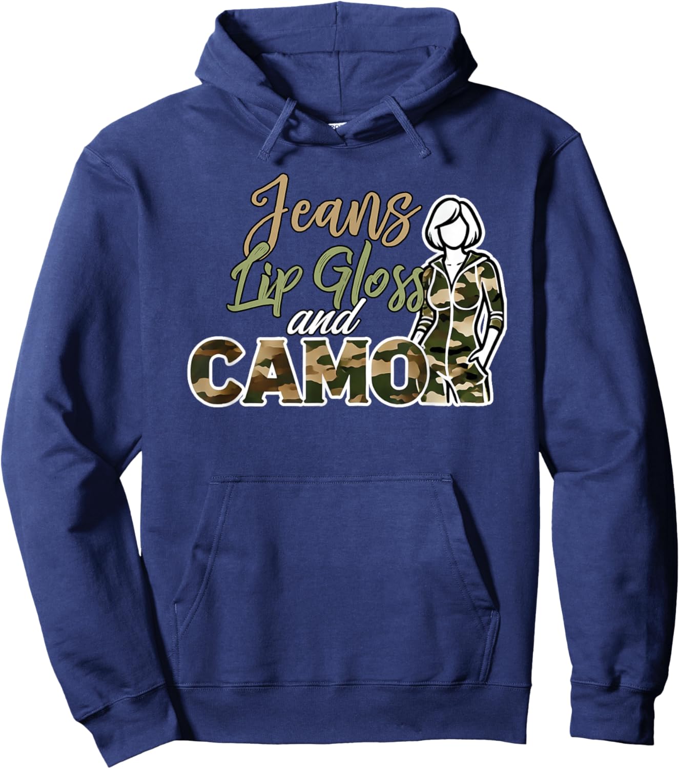 Jeans Lip Gloss and Camo Camouflage Graphic Jumpsuit Hoodie - Hoodie | Navy