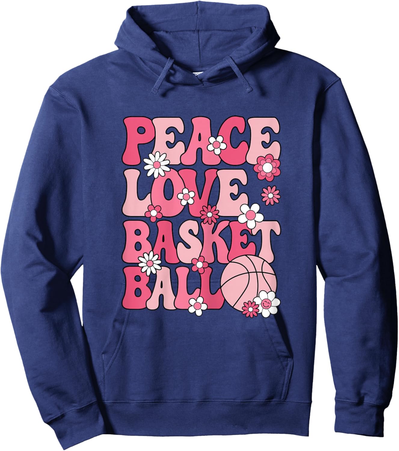 Peace Love Basketball Cute Basketball Lover Women Girls Kids Hoodie - Hoodie | Navy