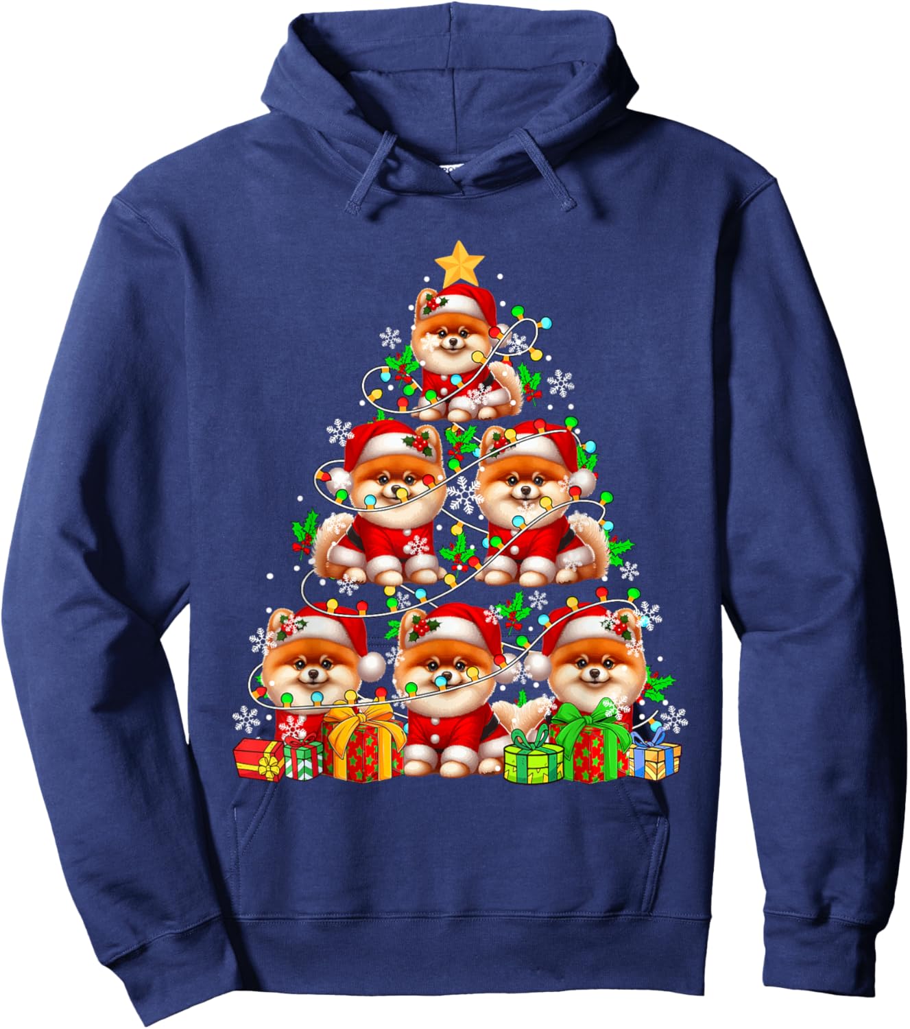 Group Santa Pomeranians As Xmas Tree Colorful Lights Owner Hoodie - Hoodie | Navy