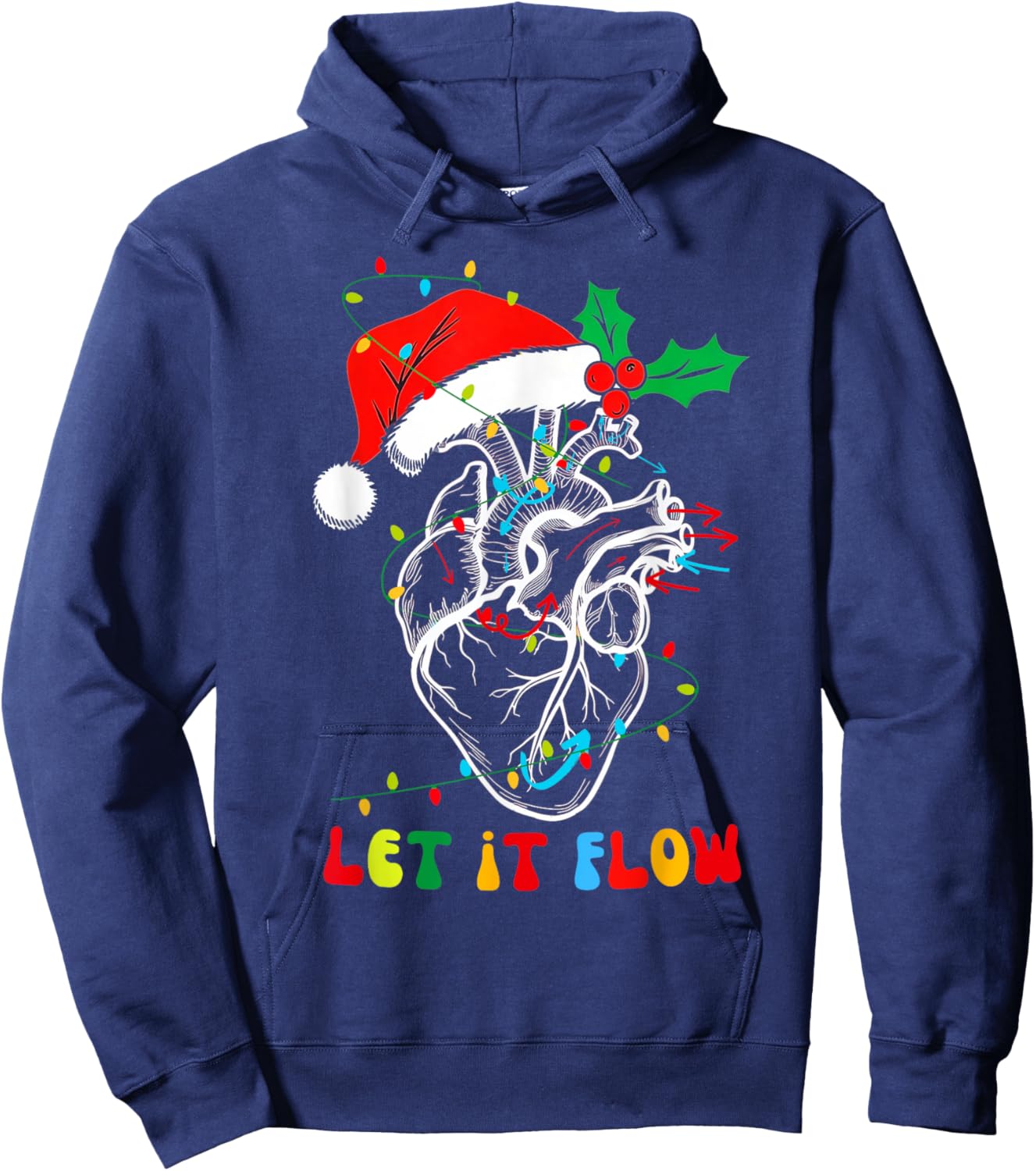 Funny Let It Flow Anatomy Heart Cardiac Nurse Santa Hat Xmas Hoodie - Hoodie | Navy