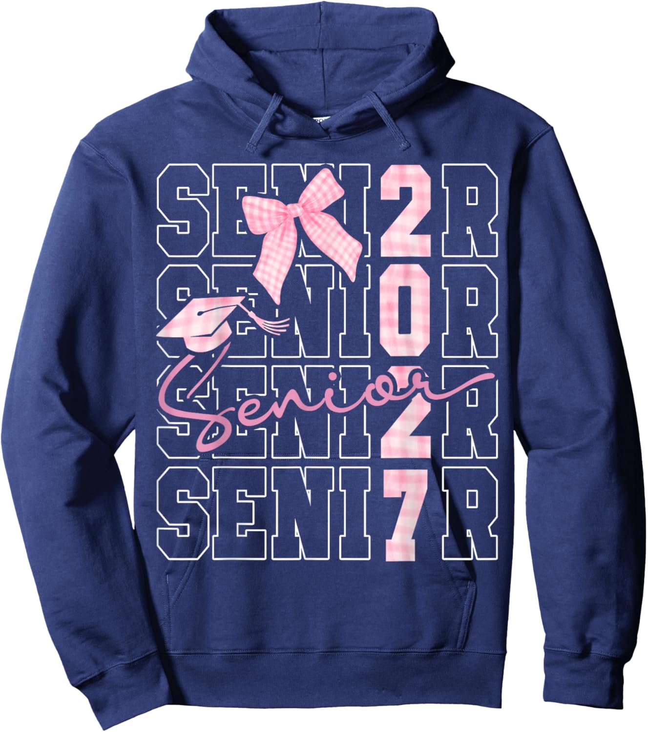 Senior 2027 Class of 2027 Coquette Pink Bow Graduation 2027 Hoodie - Hoodie | Navy