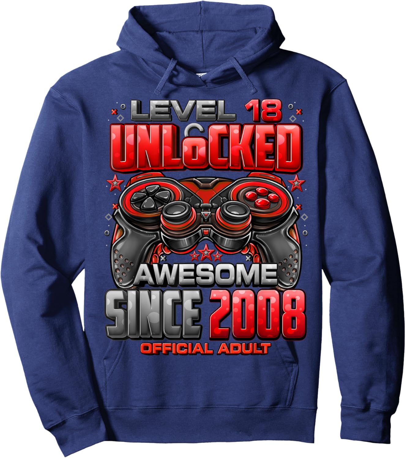 Level 18 Unlocked Awesome Since 2008 18th Birthday Gaming Hoodie - Hoodie | Navy