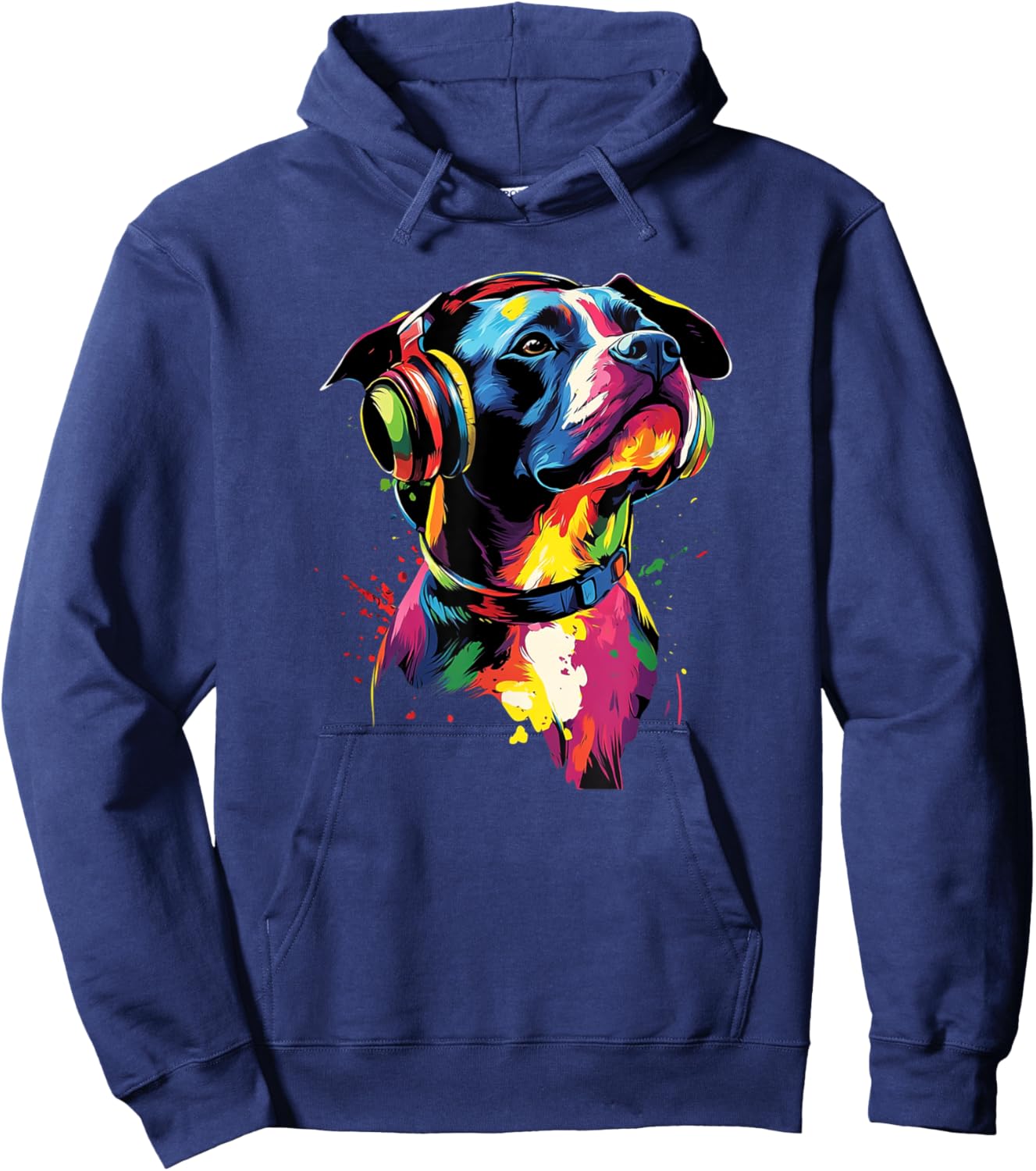 Artistic Colorful American Pit Bull Headphones Dog Pitbull Men Women Kids Hoodie - Hoodie | Navy
