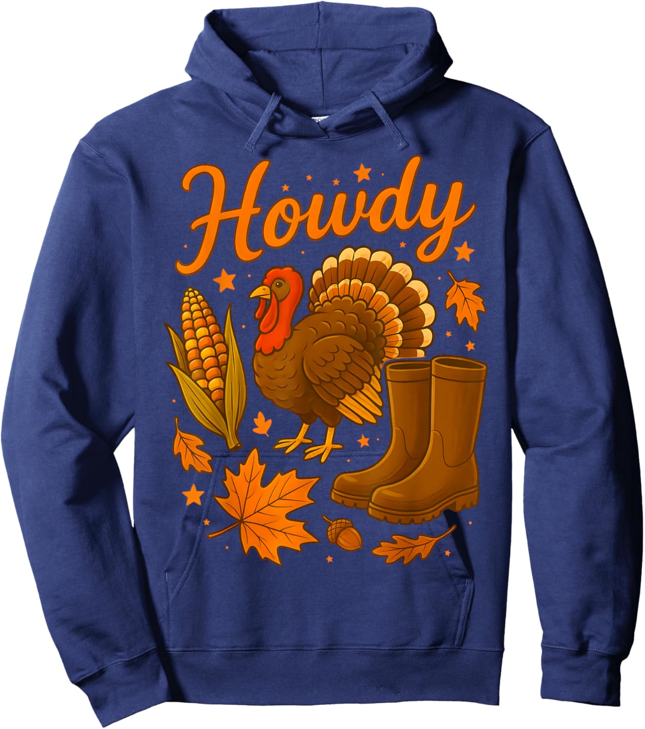 Howdy Cowgirl Western Rodeo Cozy Fall Thanksgiving Turkey Hoodie - Hoodie | Navy