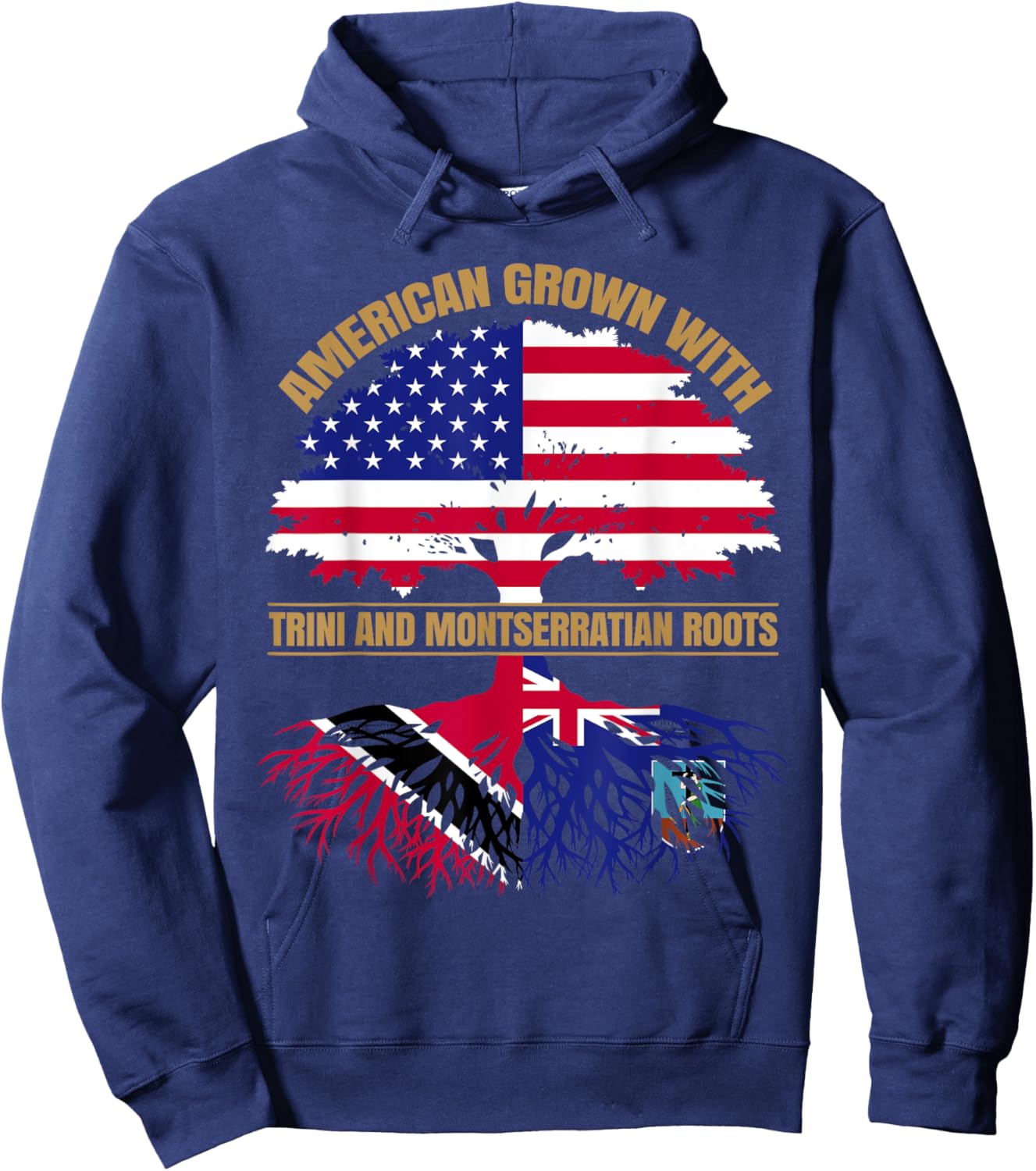 Heritage American Grown with Trinidadian Montserratian Roots Hoodie - Hoodie | Navy