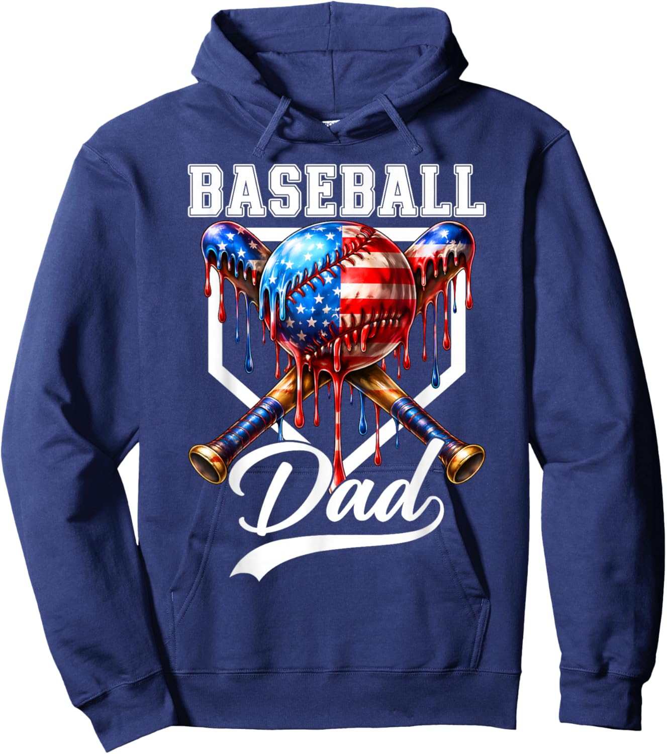 Baseball Dad Drip Father's Day Daddy USA Flag Patriotic Men Hoodie - Hoodie | Navy