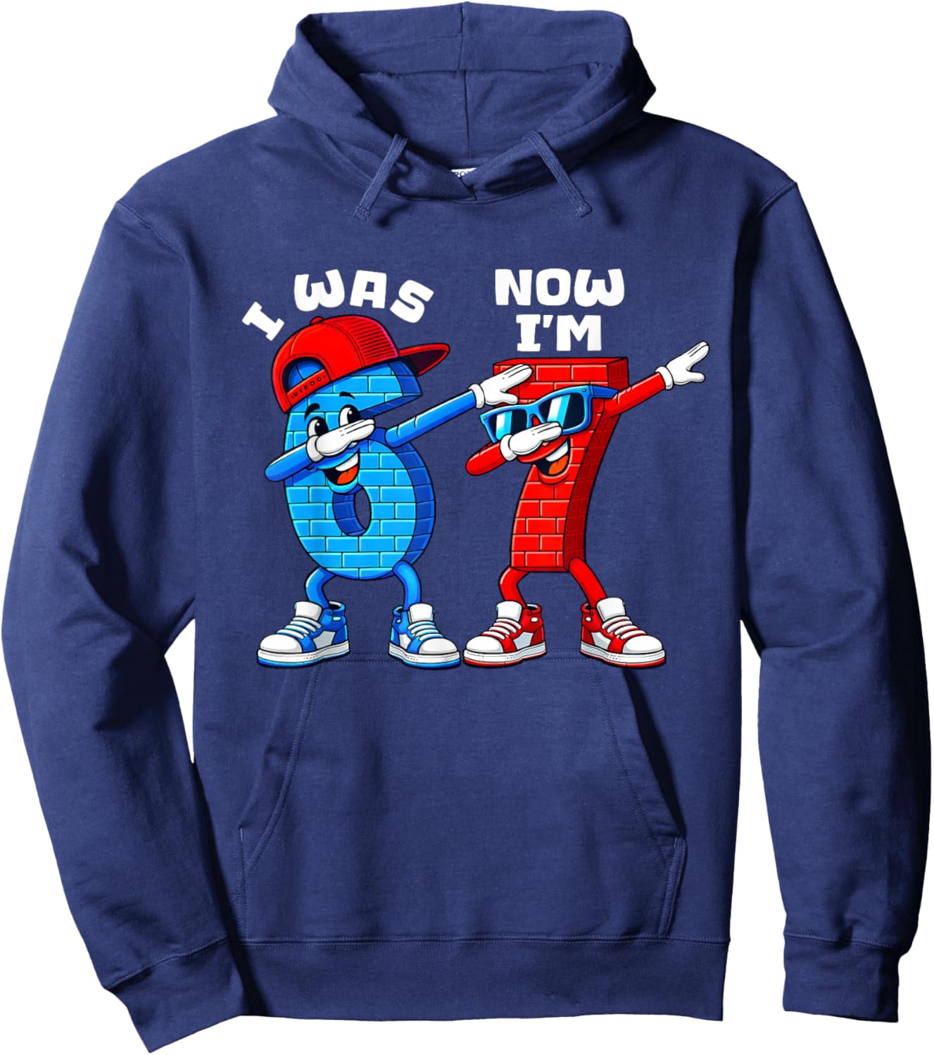 7th Birthday I was 6 Now Im 7 Six Seven 6 7 Meme Kids Boys Hoodie - Hoodie | Navy