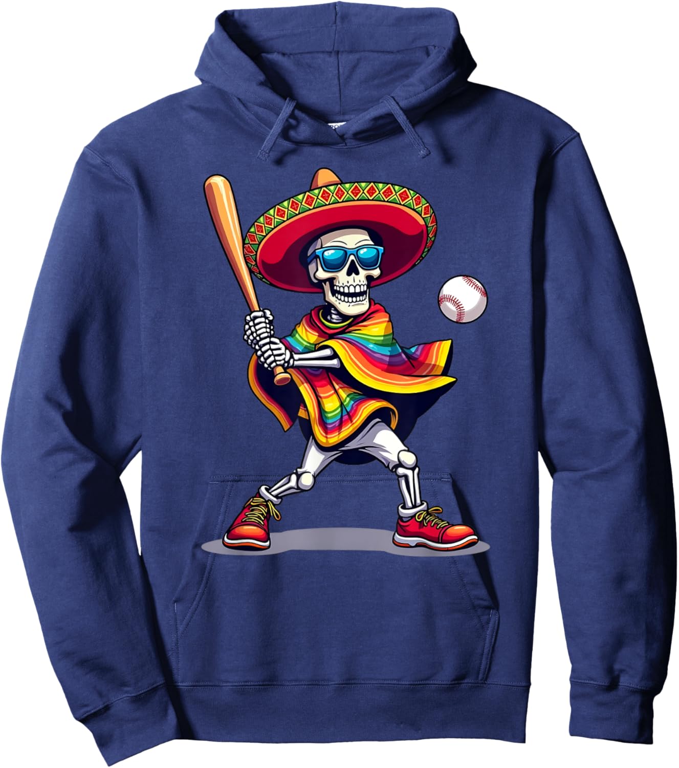 Mariachi Skeleton Baseball Cinco De Mayo Mexican Sombrero Hoodie - Hoodie | Navy