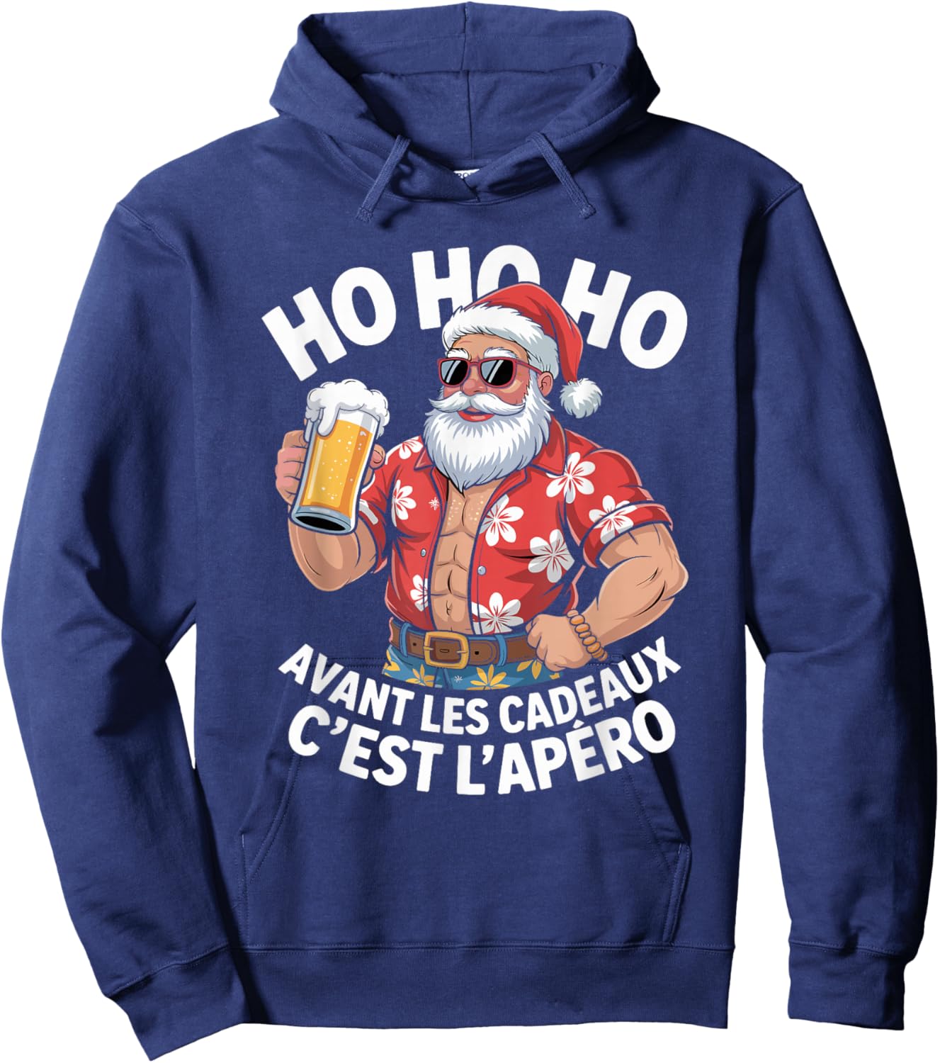 Avant Les Cadeaux C'est L'apéro Merry Santa Claus Beer Hawaii Hoodie - Hoodie | Navy