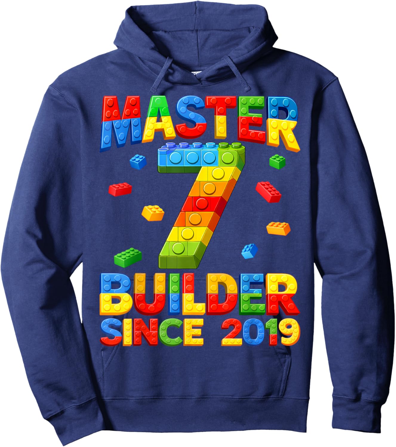 Master Builder 7th Birthday 2019 7 Years Old Building Brick Hoodie - Hoodie | Navy