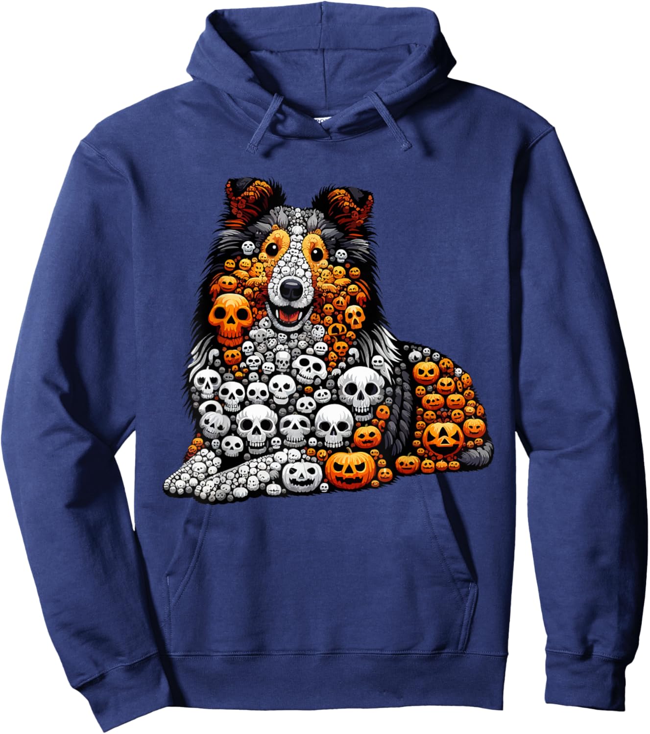 Skulls Carved Pumpkins Halloween Sheltie Cute Shape Hoodie - Hoodie | Navy