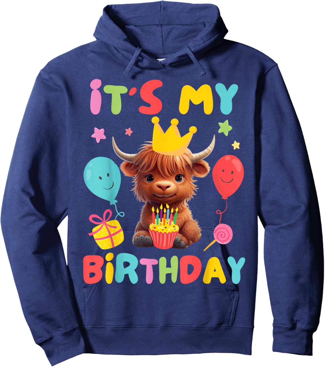 It's My Birthday Boy Girl Kid Cute Highland Cow Birthday Hoodie - Hoodie | Navy